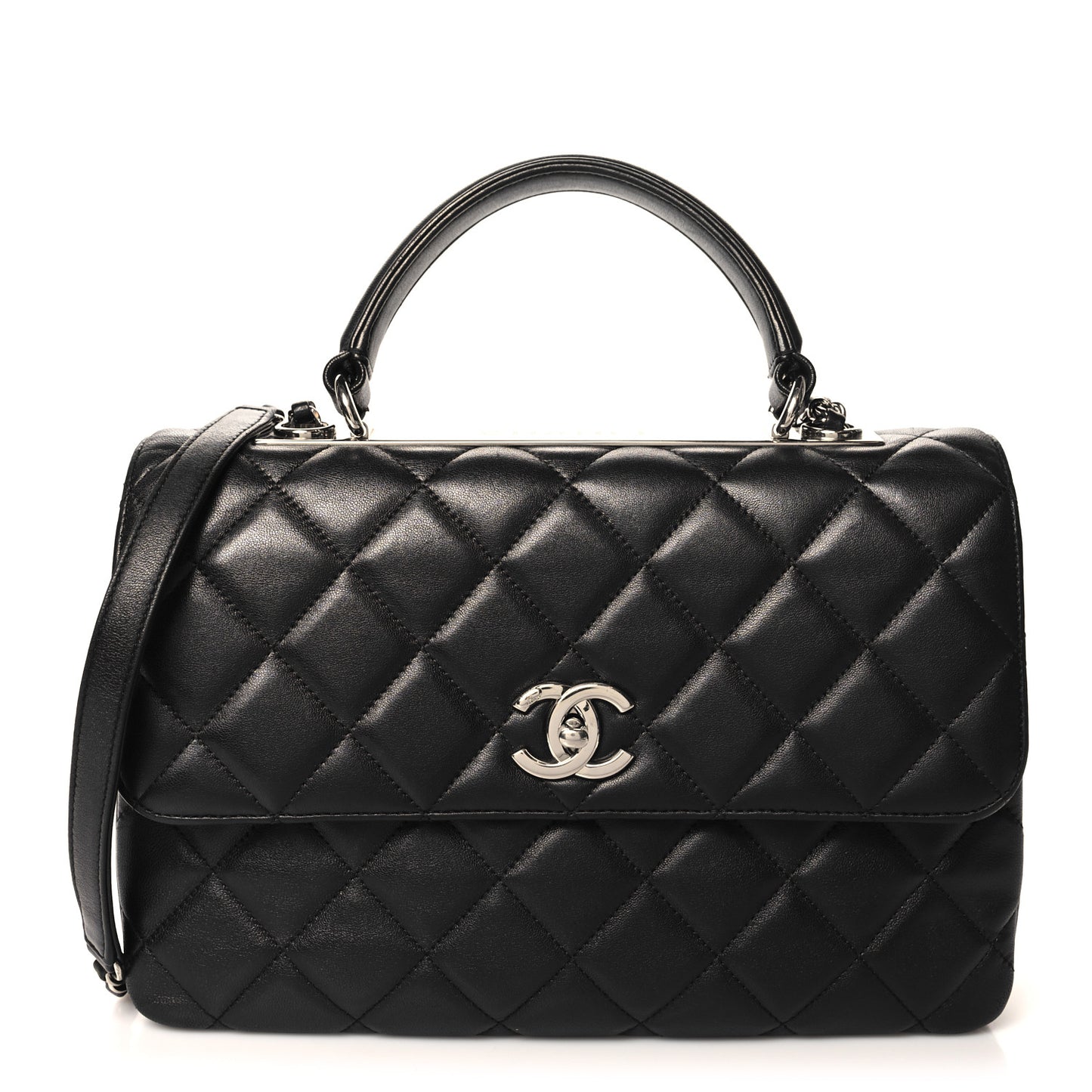 Lambskin Quilted Medium Trendy CC Flap Dual Handle Bag Black