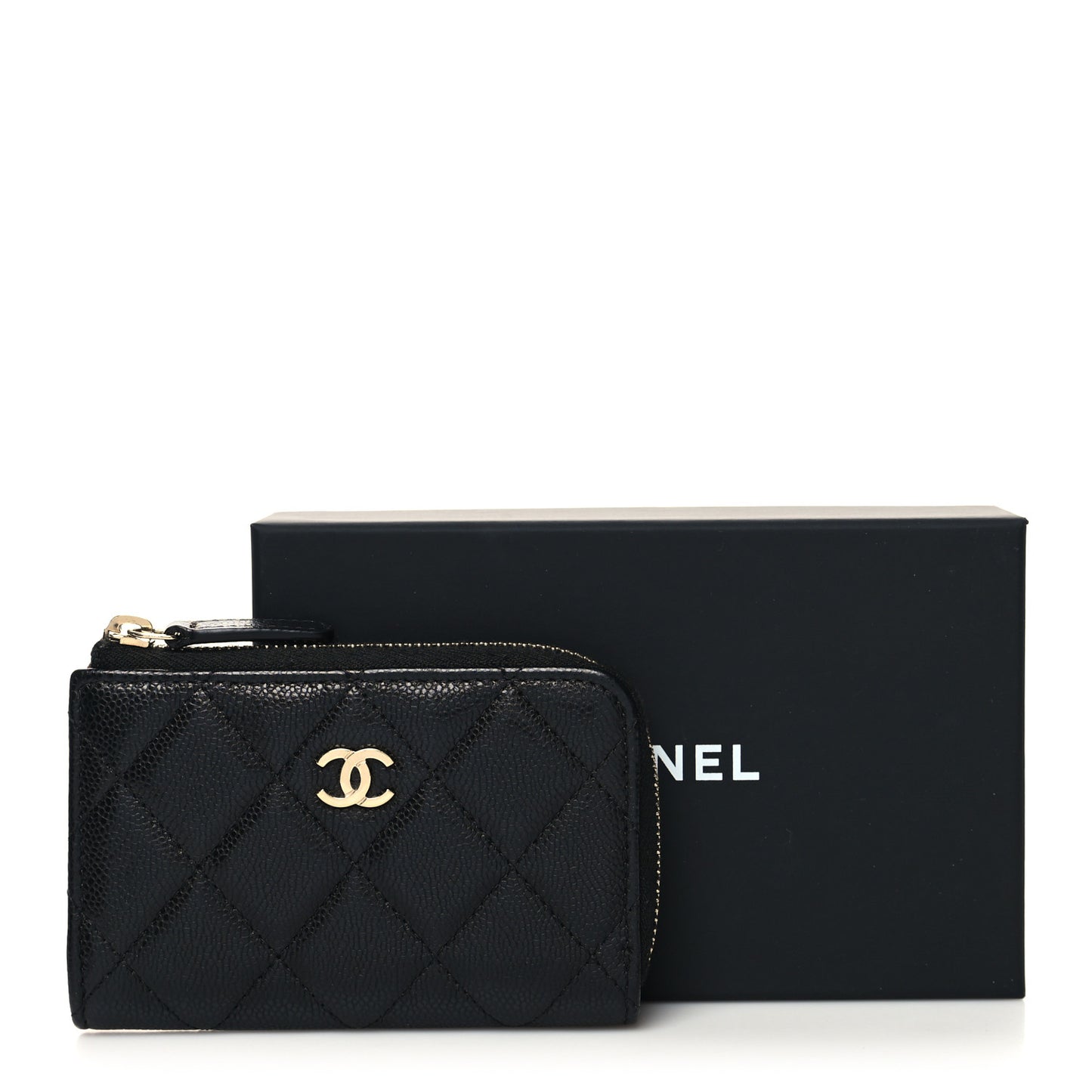 Caviar Quilted Zipped Key Holder Case Black
