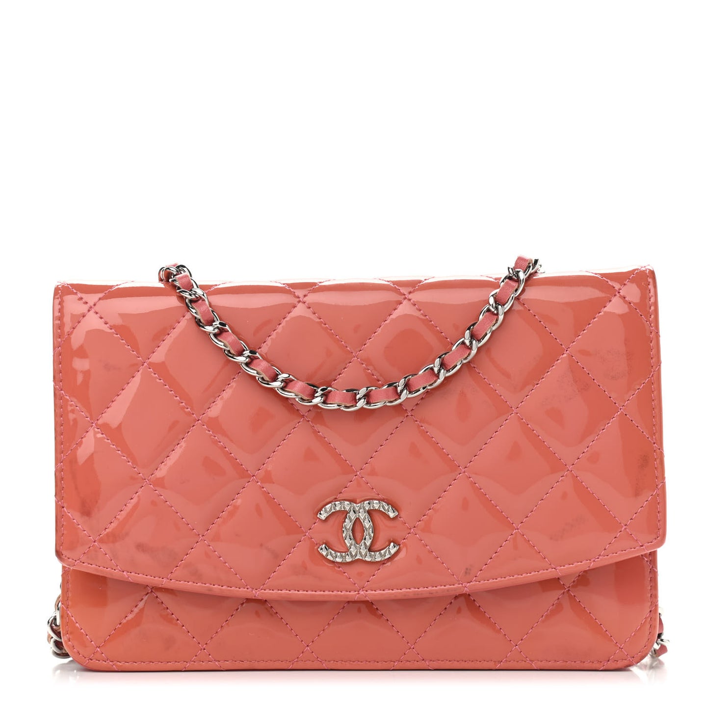 Patent Quilted Brilliant Wallet On Chain WOC Coral