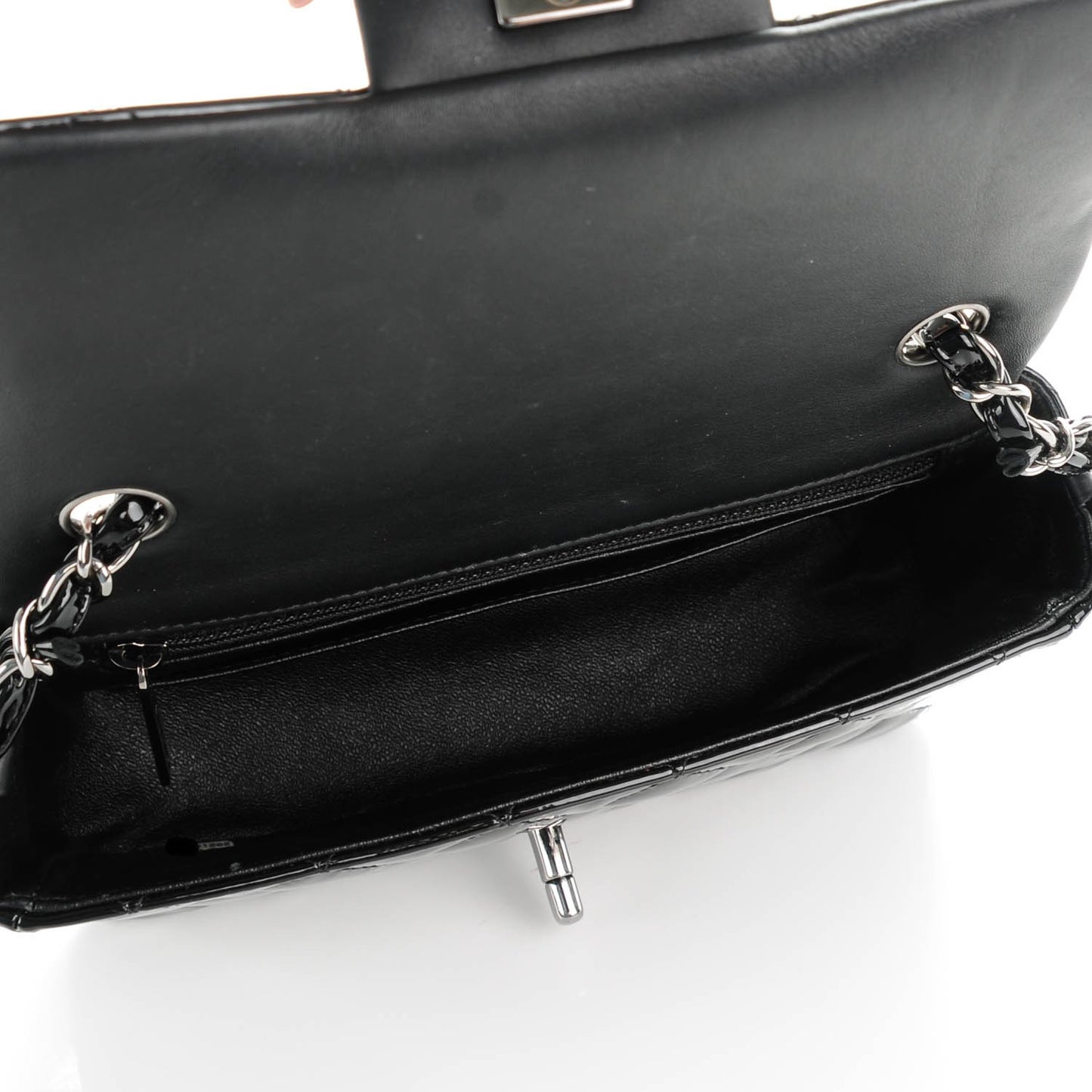Patent Calfskin Quilted Mini Rectangular Flap Black