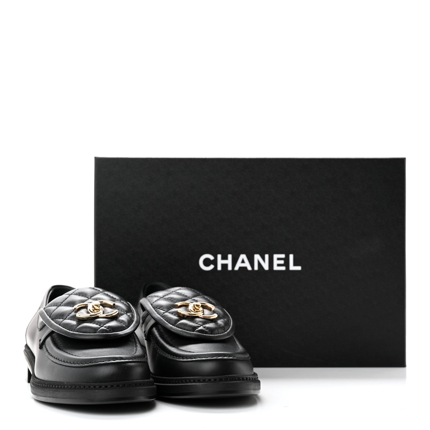 Chanel Lambskin Quilted CC Turnlock Loafers 37 Black 11 of 11