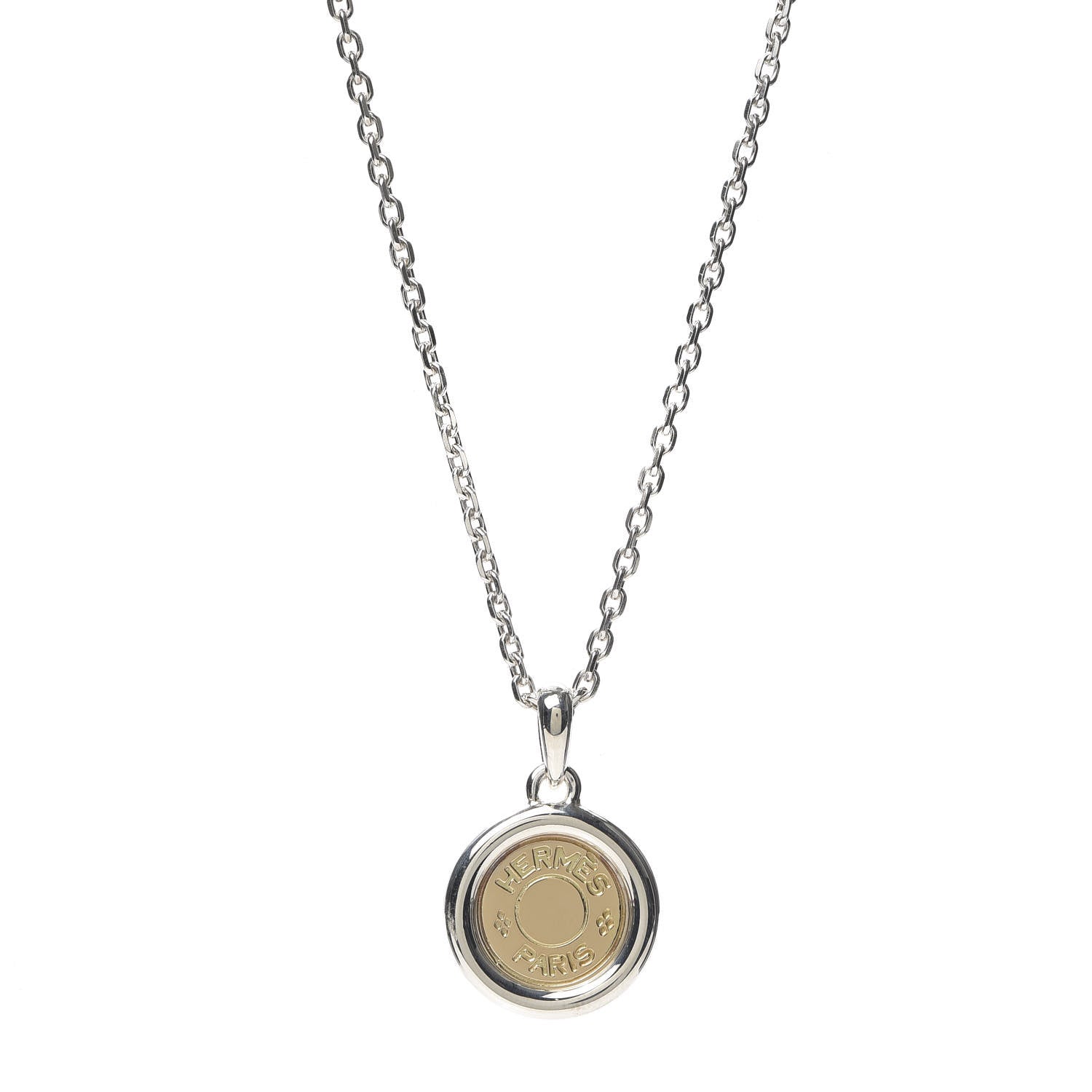 Hermes Sterling Silver 18K Yellow Gold Clou De Selle Pendant Necklace 1 of 5