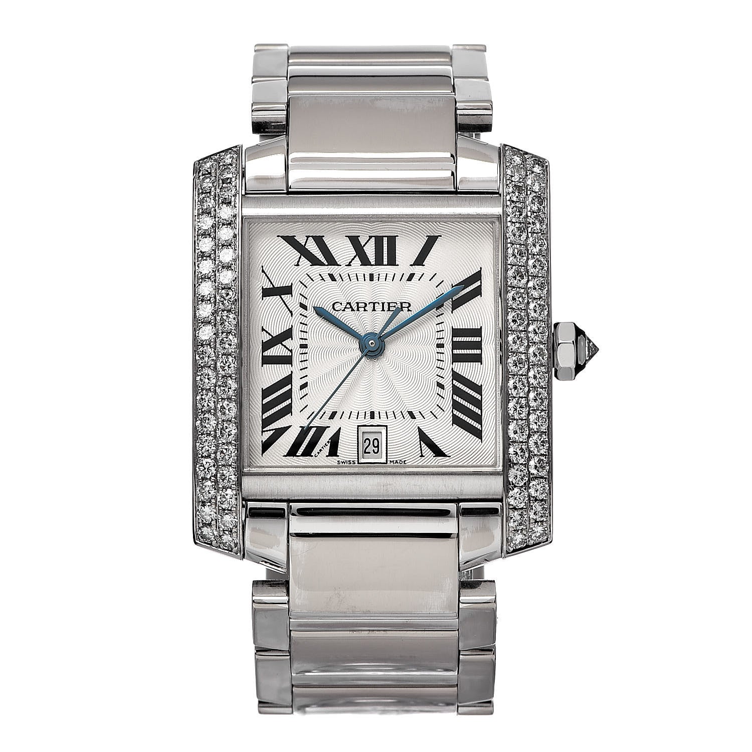 Cartier 18K White Gold Diamond 28mm Tank Francaise Automatic Watch 1 of 8
