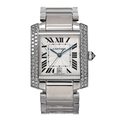Cartier 18K White Gold Diamond 28mm Tank Francaise Automatic Watch 1 of 8