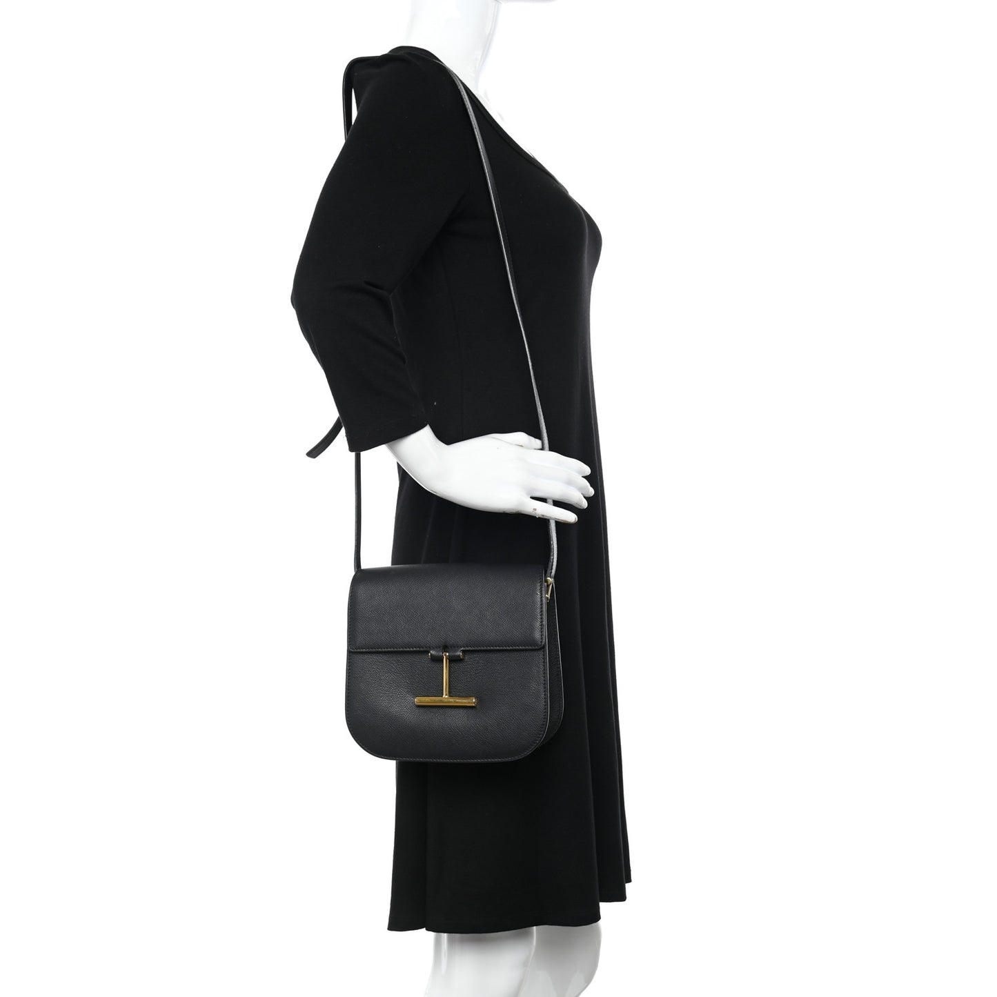 Calfskin Small T Clasp Tara Crossbody Bag Black