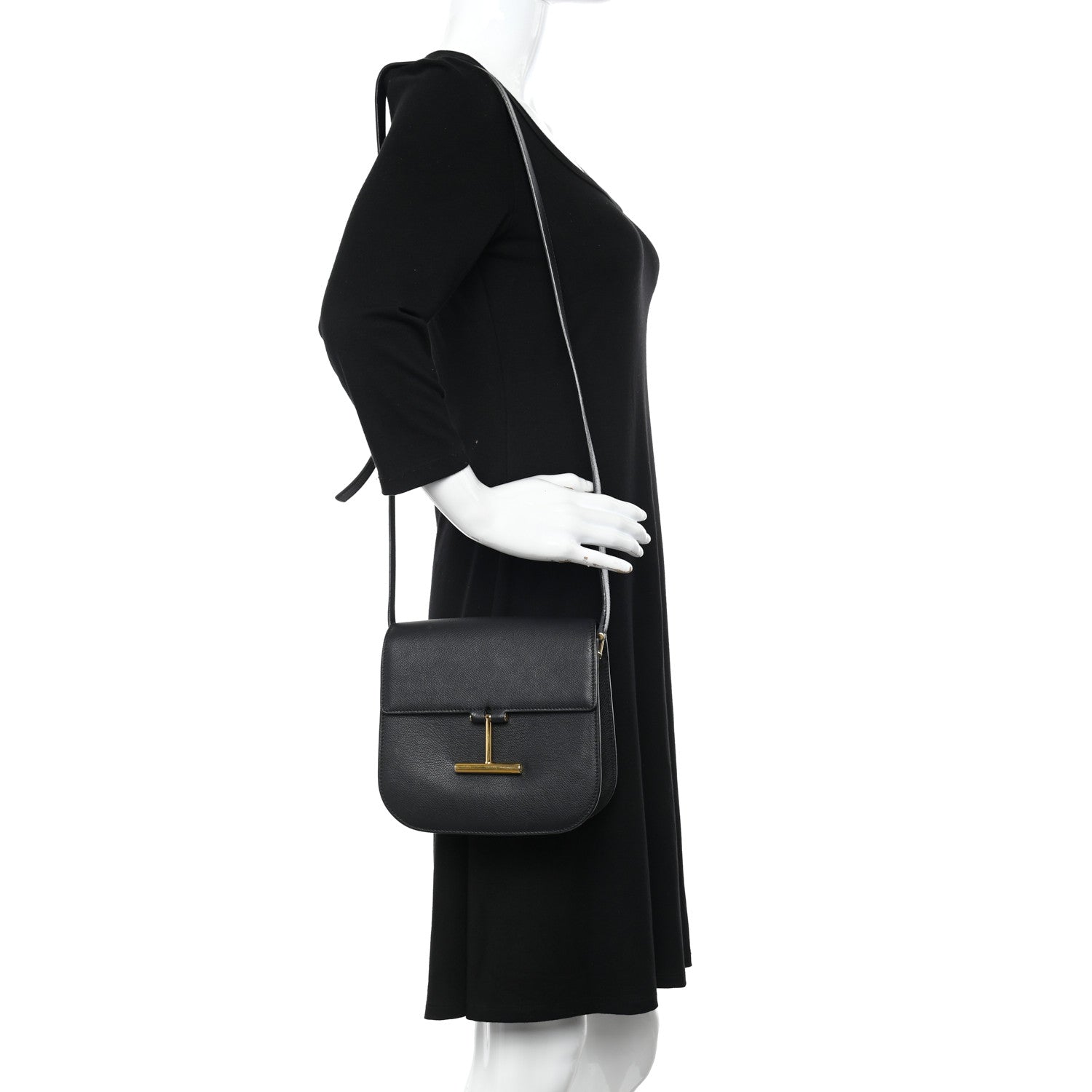 Tom Ford Calfskin Small T Clasp Tara Crossbody Bag Black 2 of 10