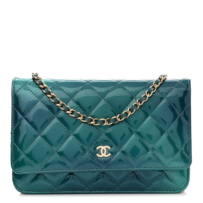 Chanel Shaded Patent Calfskin Quilted Wallet On Chain WOC Green Blue 1 of 12
