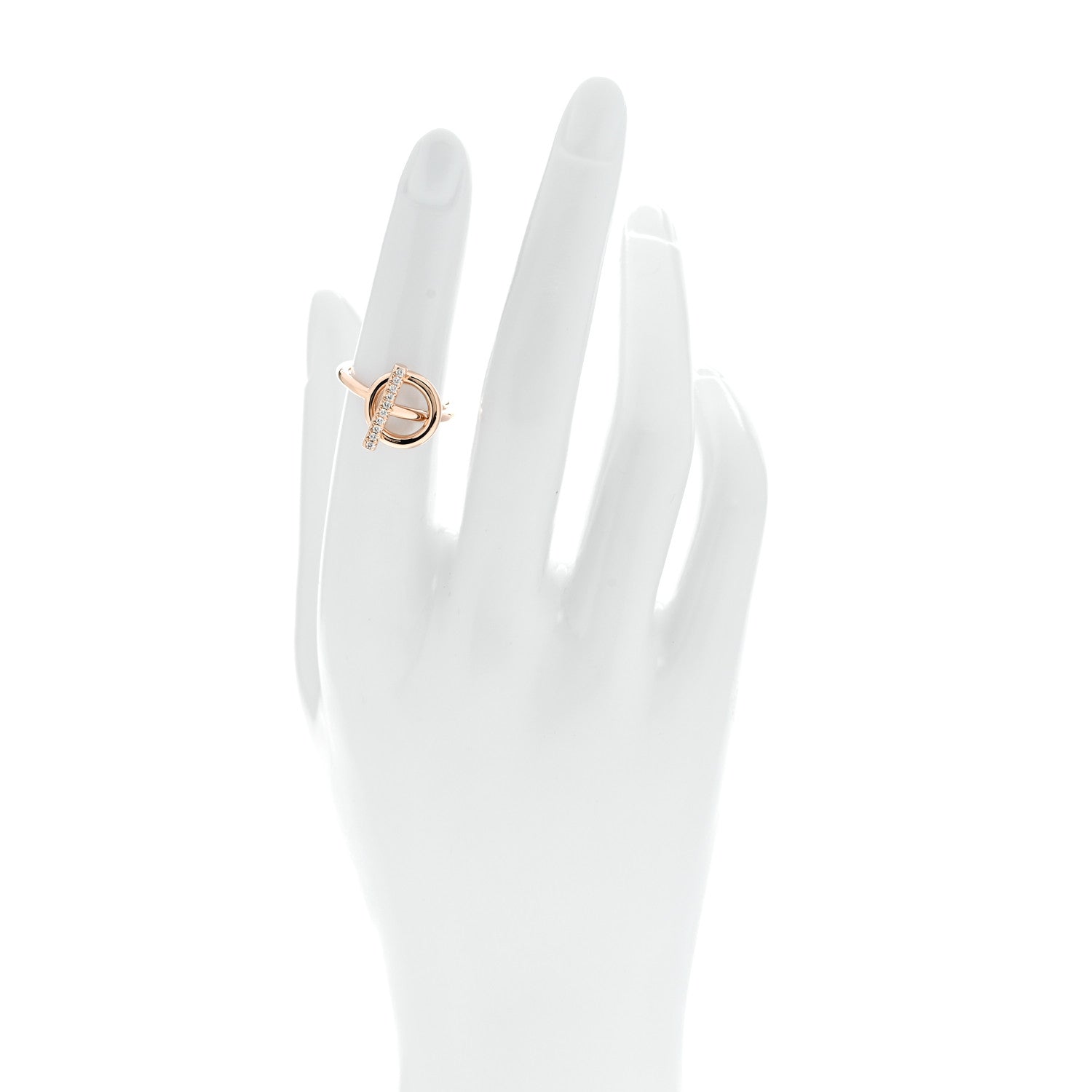 Hermes 18K Rose Gold Diamond PM Echappee Ring 49 5 2 of 5