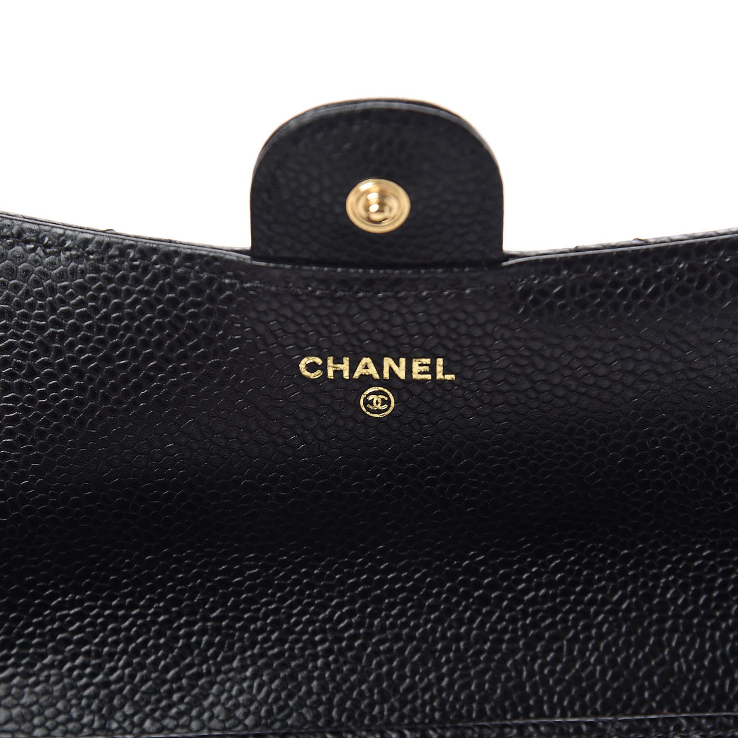 Caviar Quilted Large Gusset Flap Wallet Black