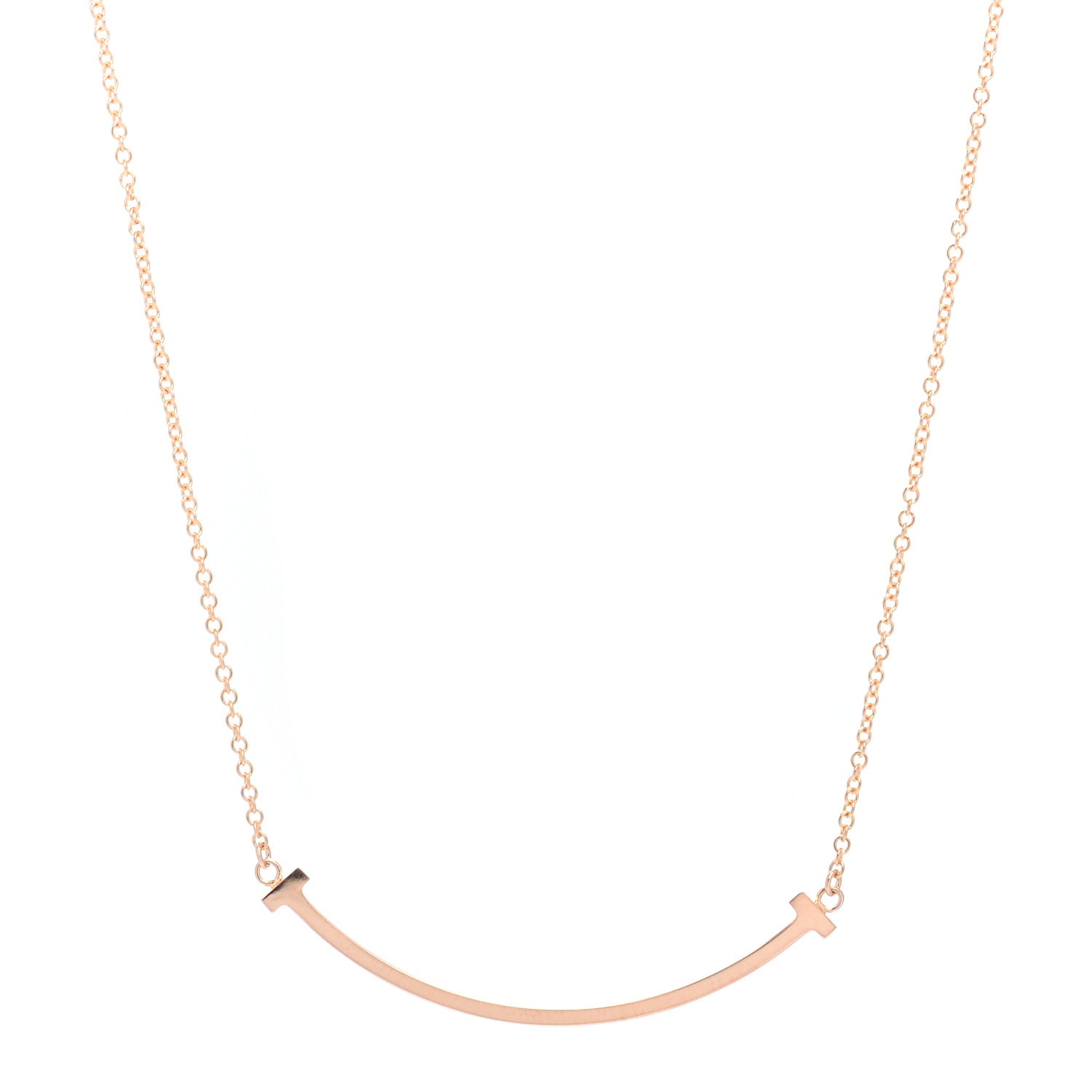 Tiffany 18K Rose Gold Small T Smile Pendant Necklace 1 of 4
