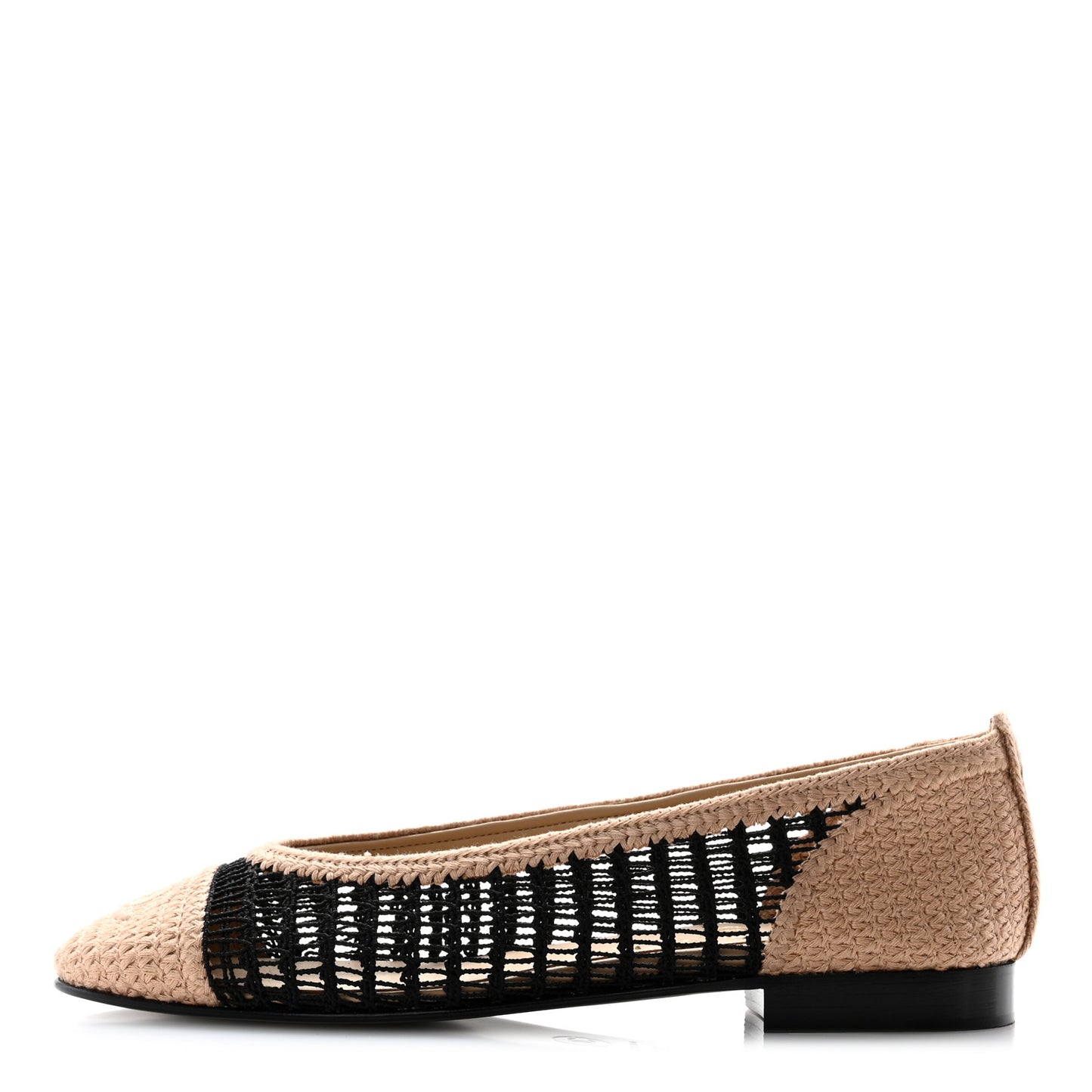 Raffia Cap Toe Ballerina Flats 36.5 Black Beige