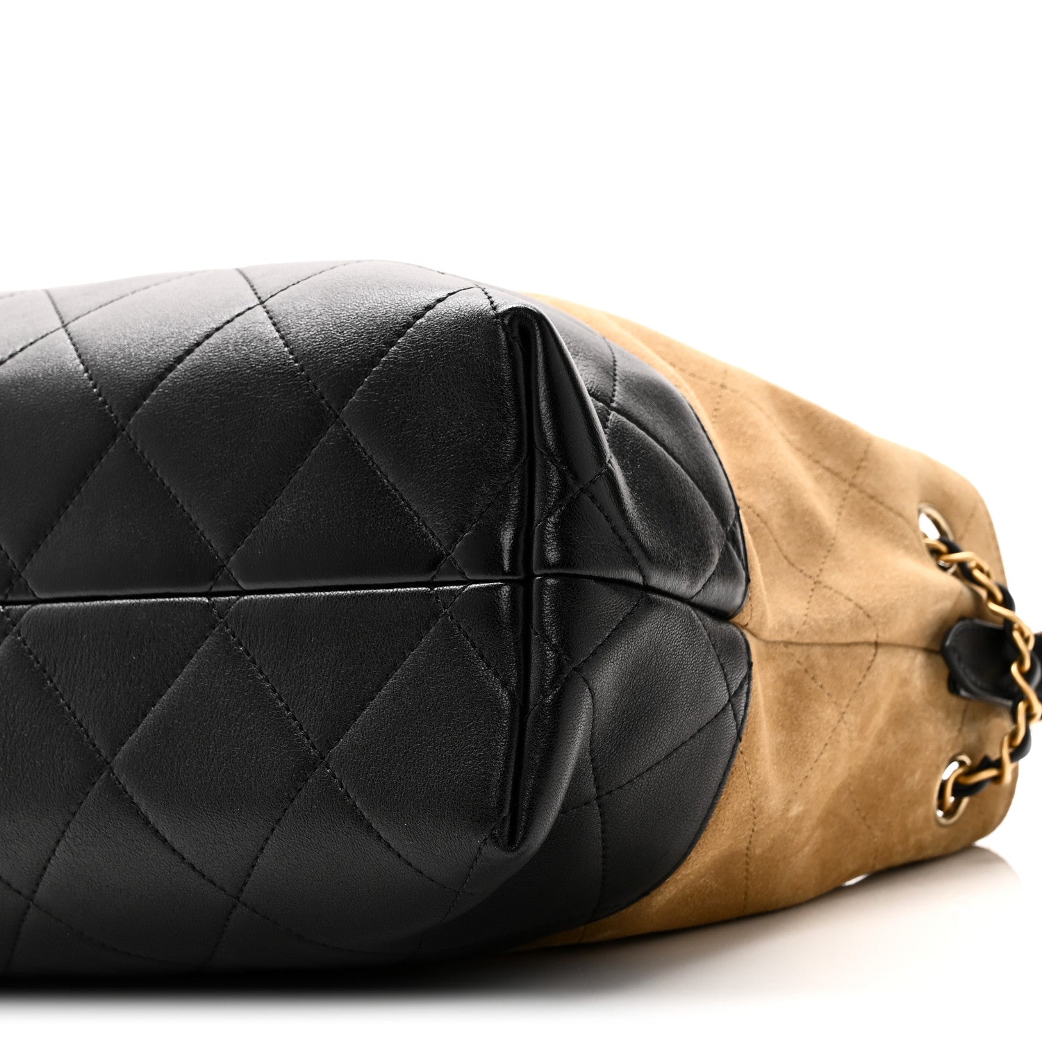 Chanel Suede Calfskin Shiny Lambskin Quilted Small Coco Base Shopping Bag Beige Black 10 of 10