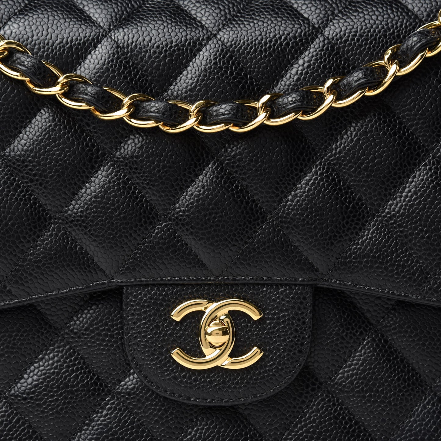 Caviar Quilted Jumbo Double Flap Black