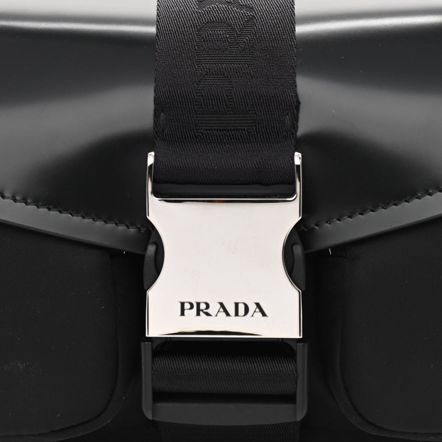 Re-Nylon Spazzolato Double Pocket Buckle Shoulder Bag Black