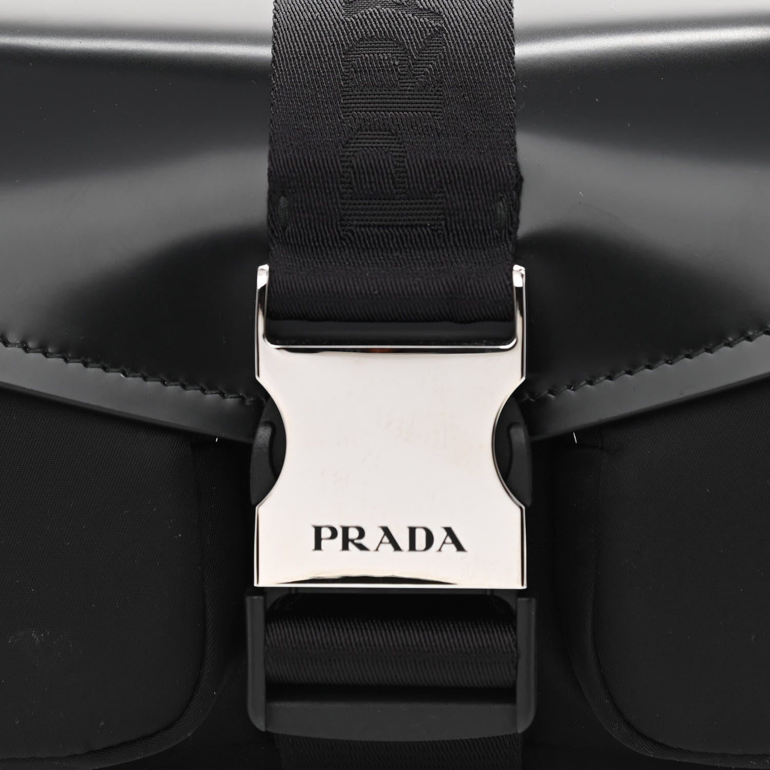 Prada Re-Nylon Spazzolato Double Pocket Buckle Shoulder Bag Black 9 of 11