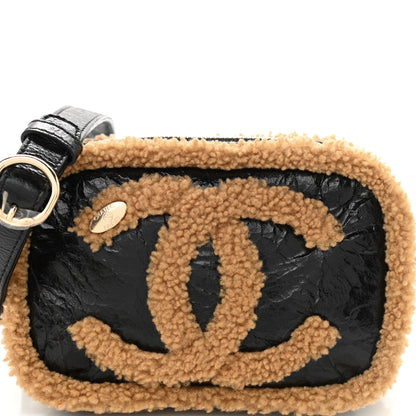 Chanel Shiny Crumpled Sheepskin Shearling CC Mania Waist Bag Black Light Brown 8 of 11