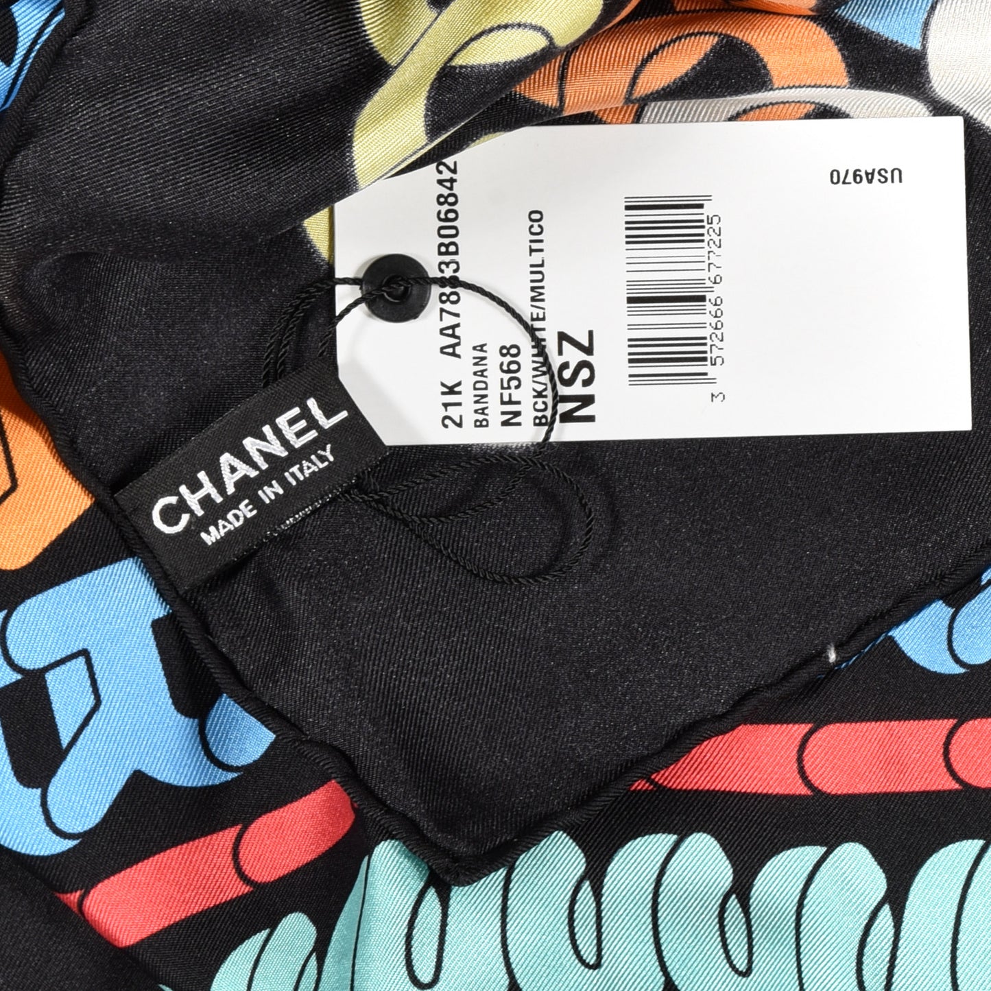 Silk Twill Printed Bandana Black Multicolor