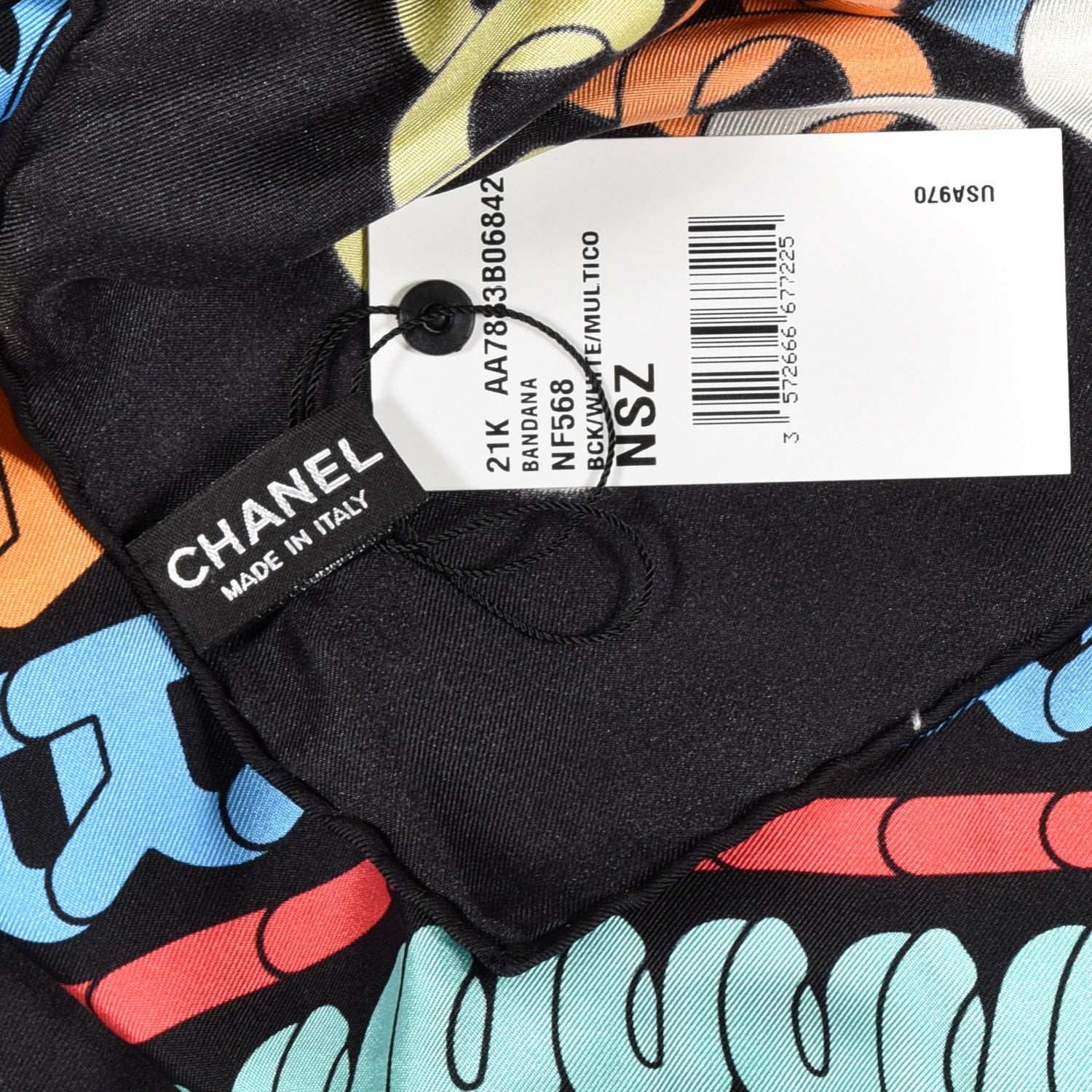 Chanel Silk Twill Printed Bandana Black Multicolor 3 of 3