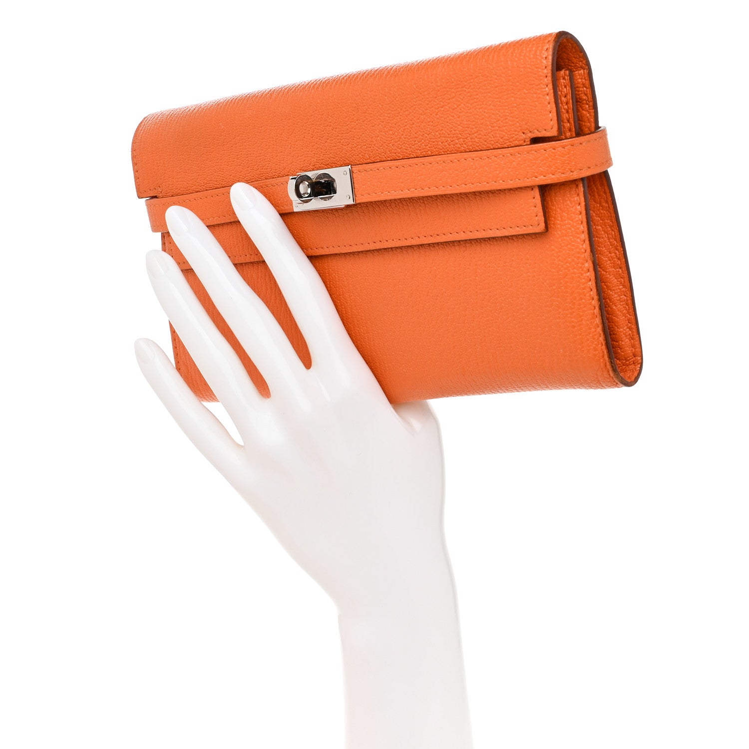 Hermes Chevre Mysore Kelly Longue Wallet Orange 2 of 10