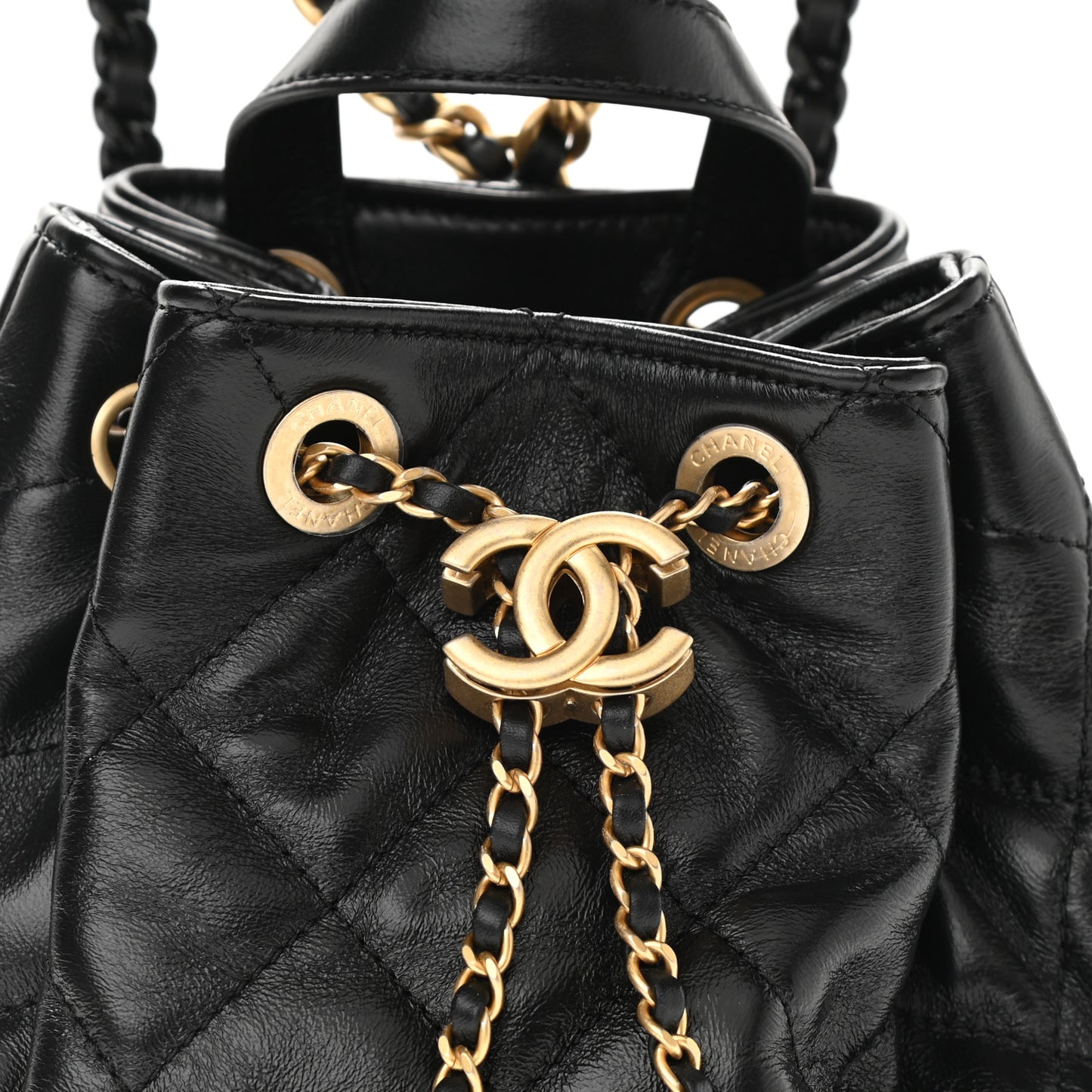 Calfskin Quilted CC Chain Bucket Backpack Black