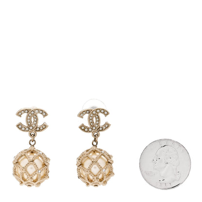 Chanel Pearl Caged CC Drop Earrings Gold 2 of 4