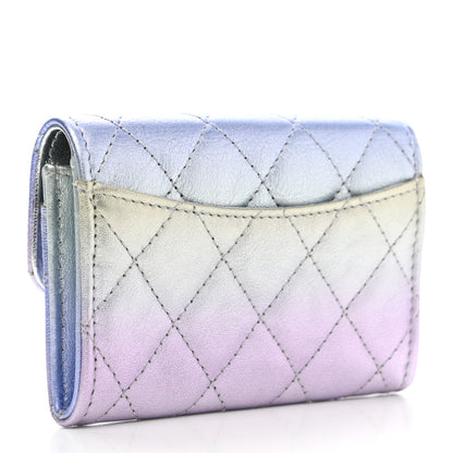 Chanel Gradient Metallic Calfskin Quilted Flap Card Holder Wallet Silver Blue Yellow Purple 3 of 9