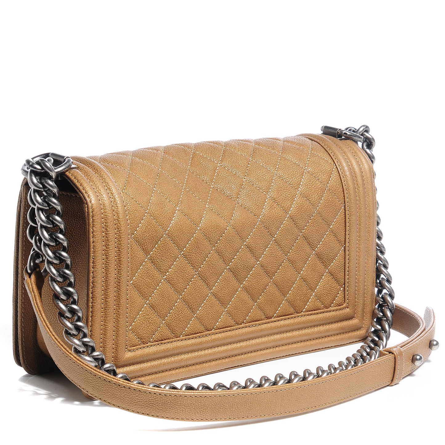 Metallic Calfskin Quilted Medium Boy Flap Dark Gold