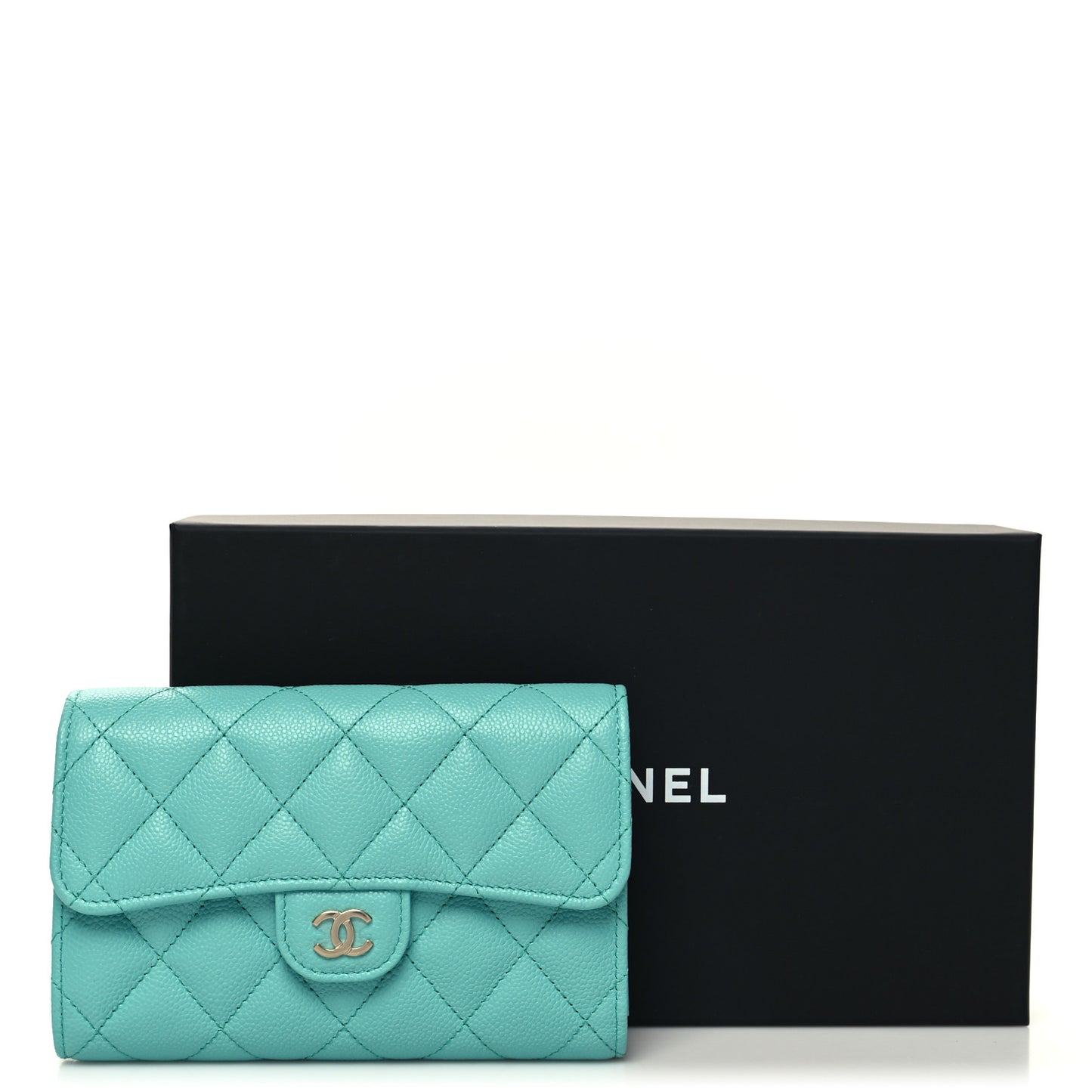 Caviar Quilted Medium Flap Wallet Turquoise