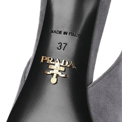 Prada Suede Triangle Logo Pointed Toe 75mm Slingback Pumps 37 Grey 8 of 11