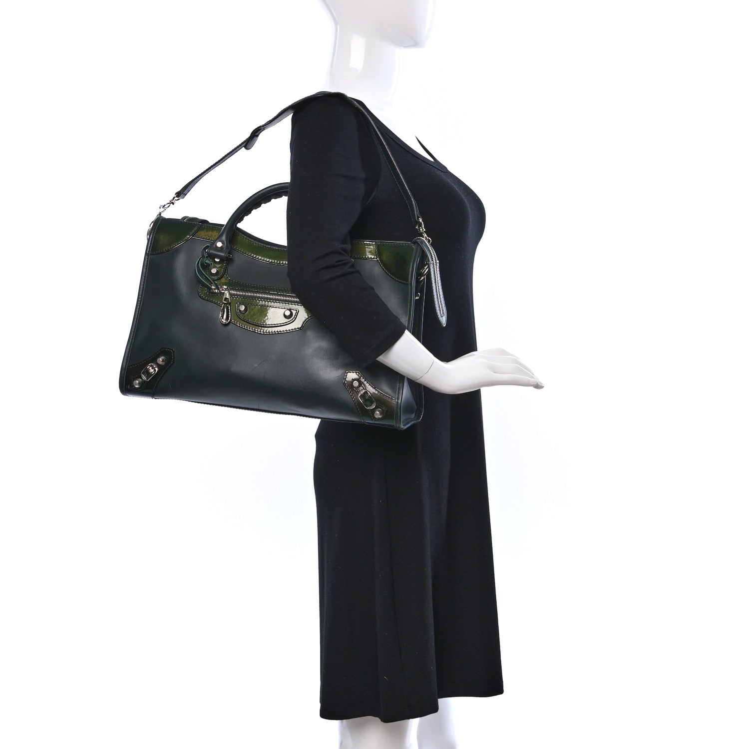Balenciaga Smooth Calfskin Metallic Patent Giant 12 Silver Hardware City Vert Poker Fonce 2 of 8