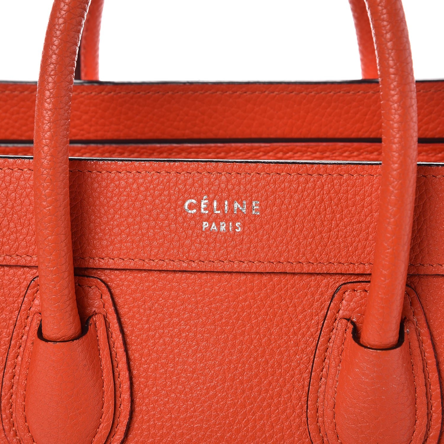 Celine Drummed Calfskin Nano Luggage Vermillion 9 of 15
