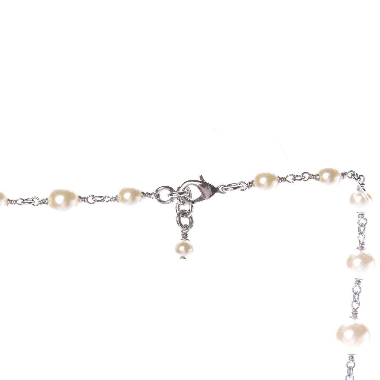 Crystal Pearl CC Long Necklace Silver