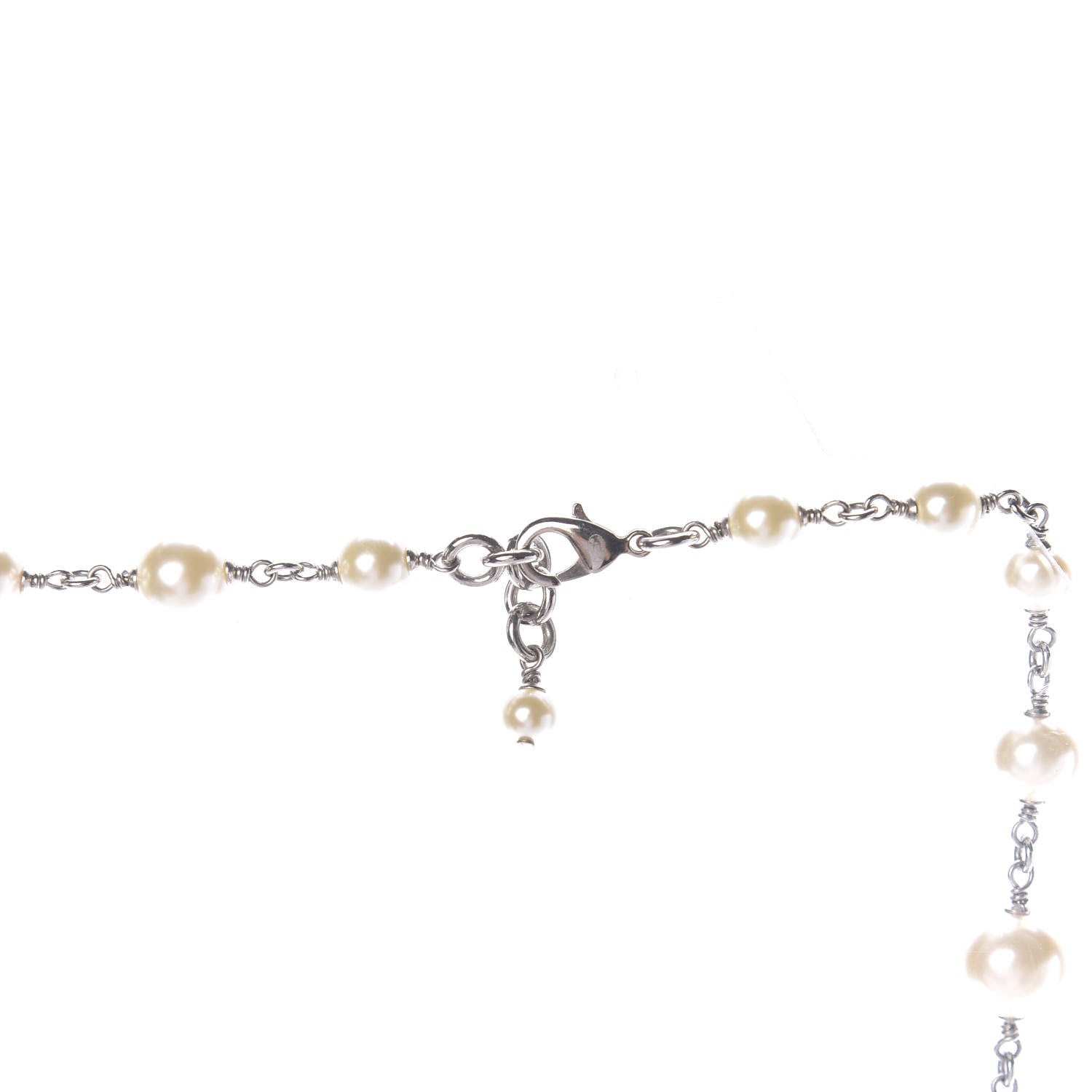 Chanel Crystal Pearl CC Long Necklace Silver 4 of 6