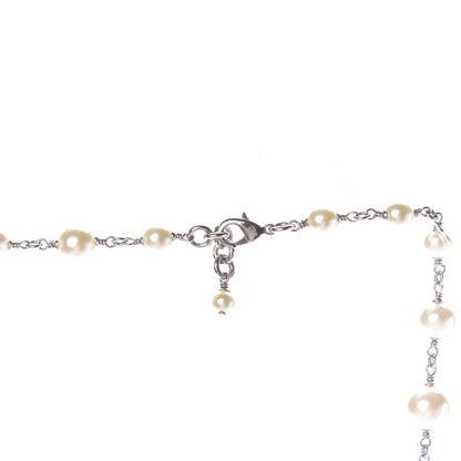 Chanel Crystal Pearl CC Long Necklace Silver 4 of 6