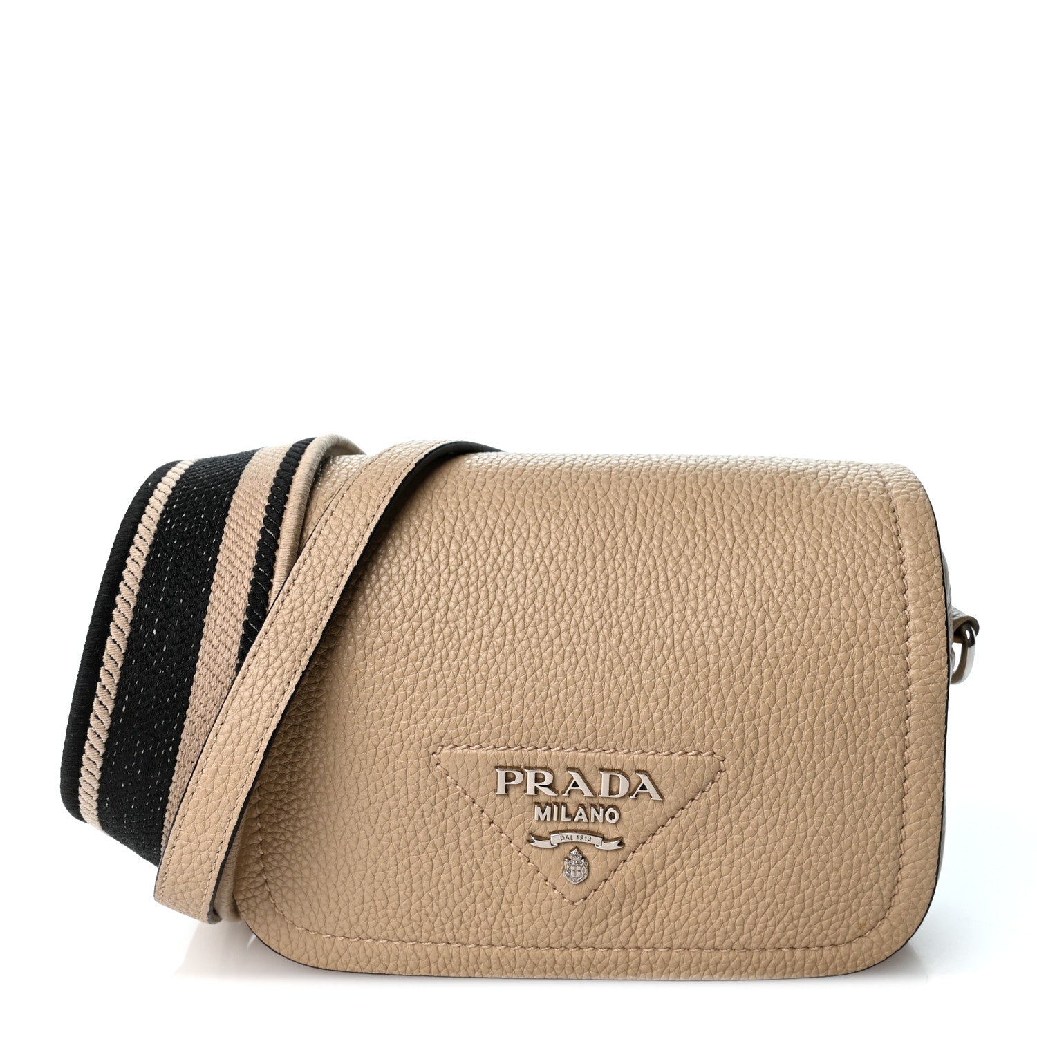 Prada Vitello Daino Soft Flap Crossbody Sabbia 1 of 10