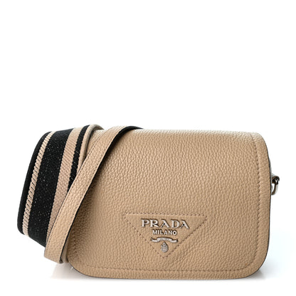 Prada Vitello Daino Soft Flap Crossbody Sabbia 1 of 10