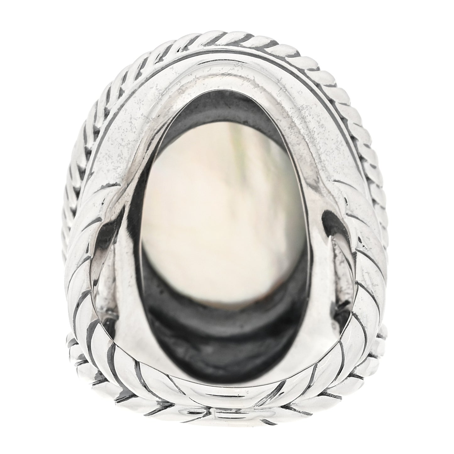 Sterling Silver 18K Yellow Gold Mother of Pearl Quartz Oval Ring 53 6.5