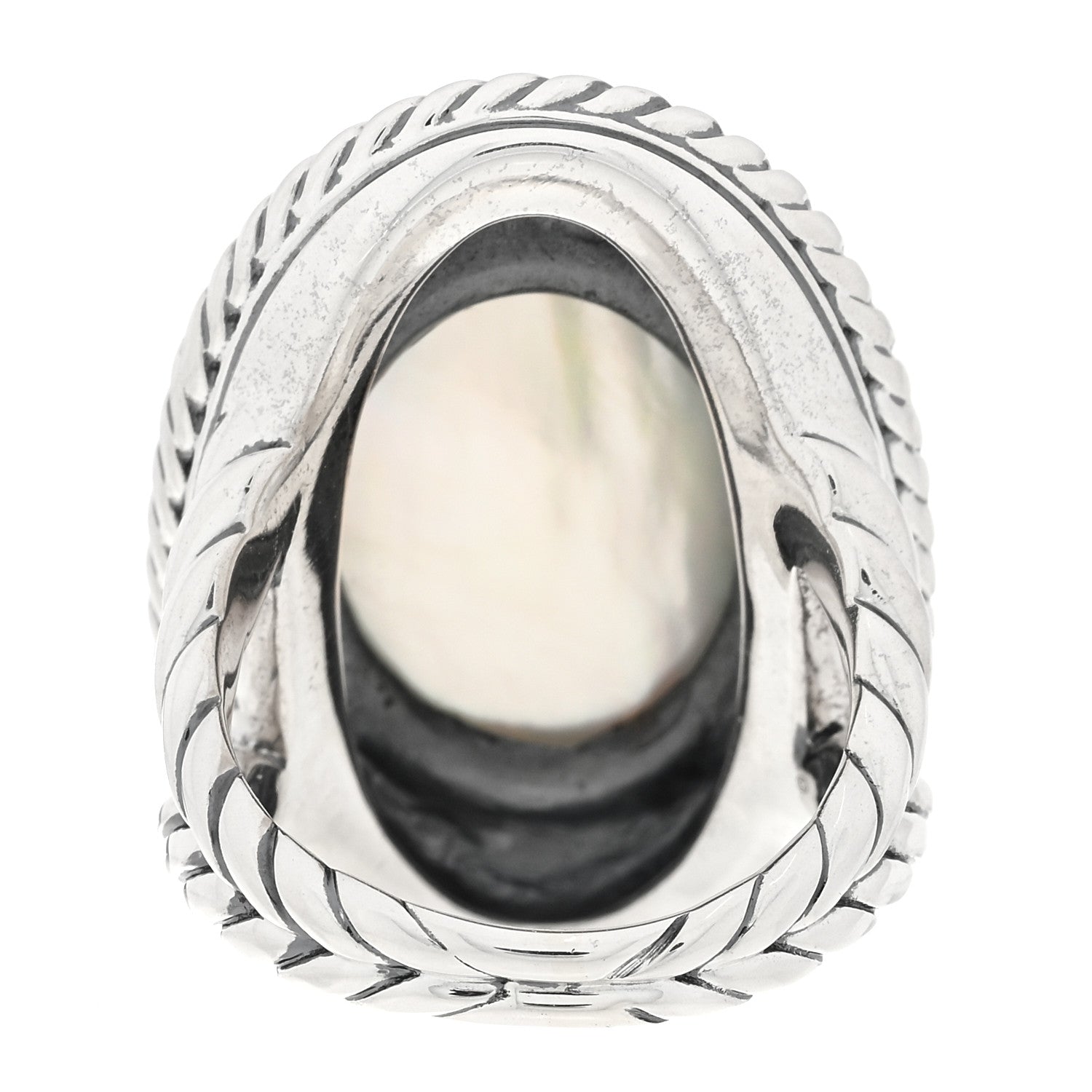 David Yurman Sterling Silver 18K Yellow Gold Mother of Pearl Quartz Oval Ring 53 6.5 3 of 5