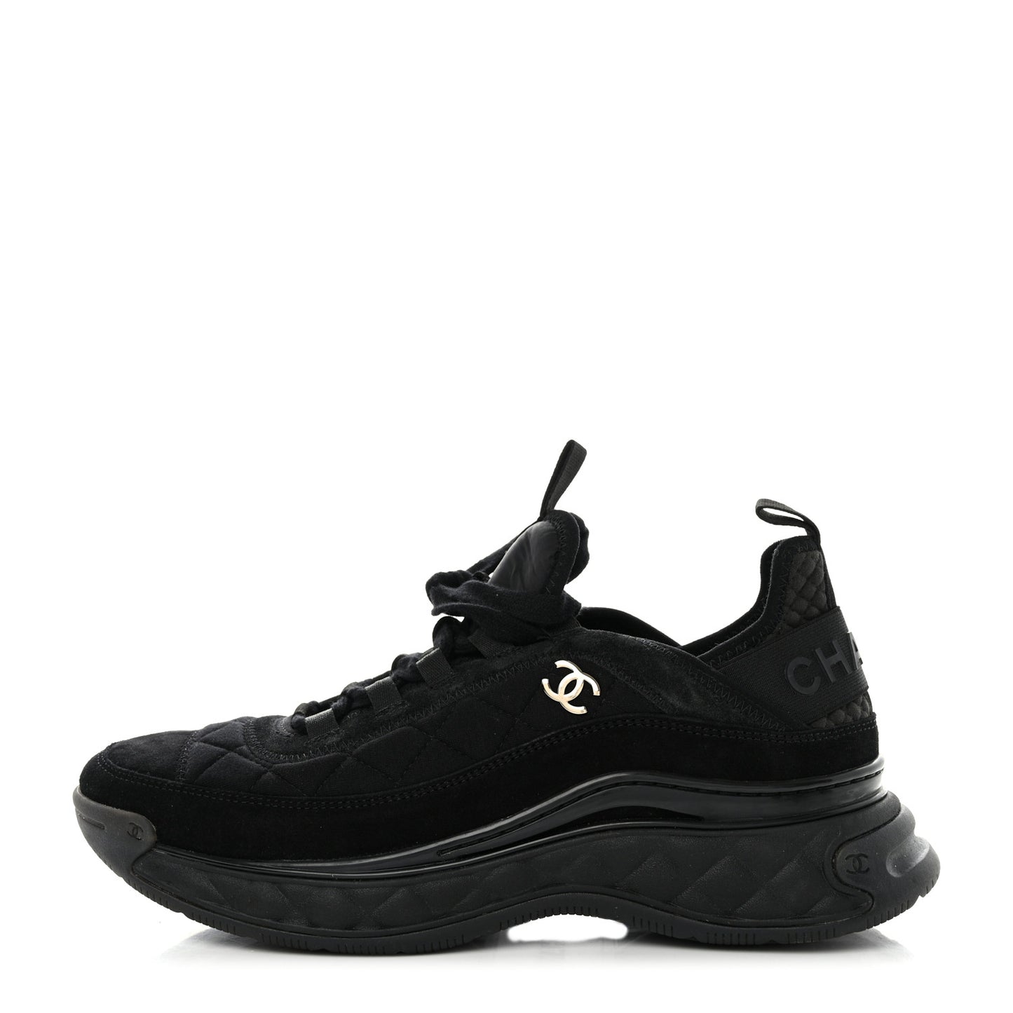Suede Calfskin Mixed Fibers CC Sneakers 39.5 Black
