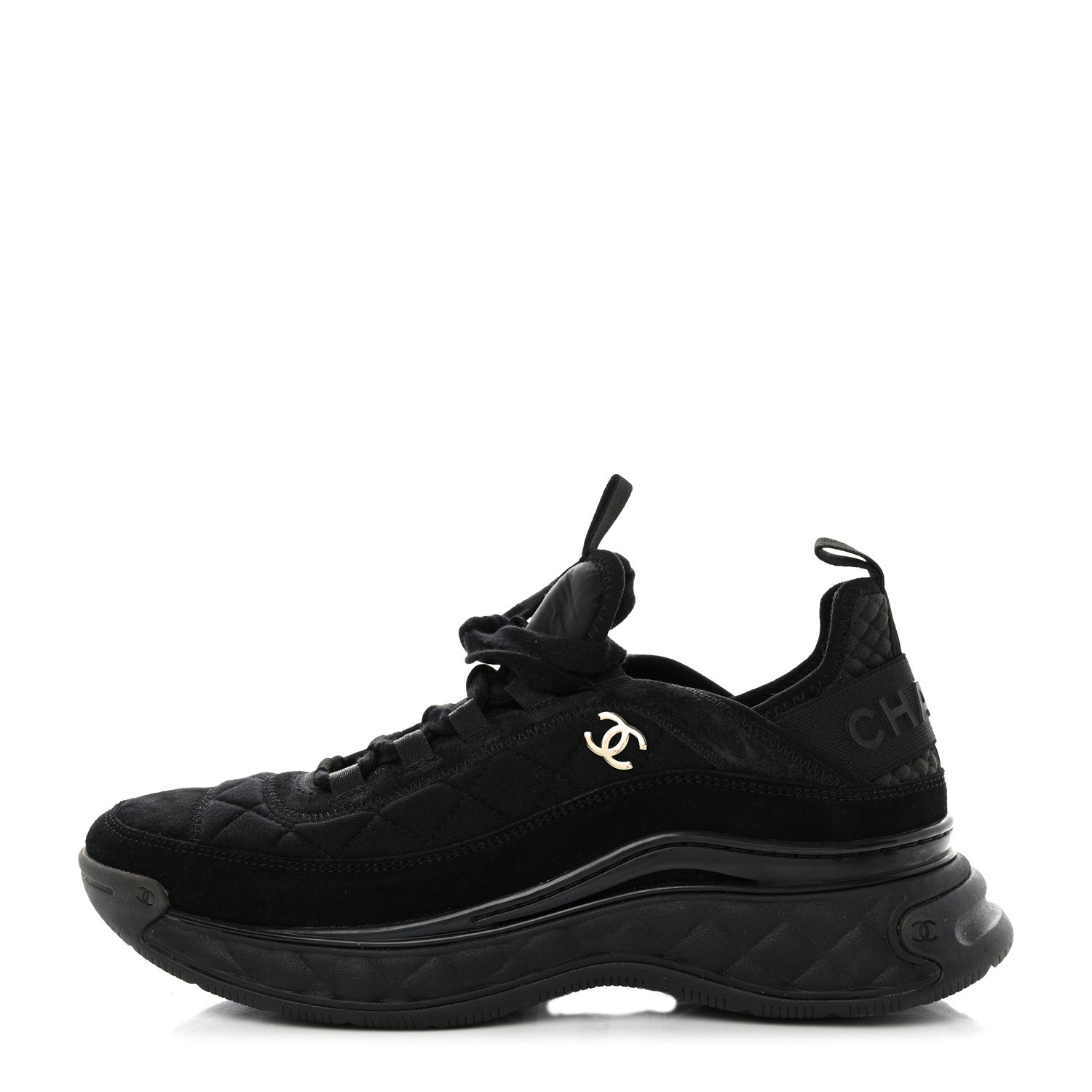 Chanel Suede Calfskin Mixed Fibers CC Sneakers 39.5 Black 1 of 8