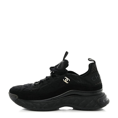 Chanel Suede Calfskin Mixed Fibers CC Sneakers 39.5 Black 1 of 8