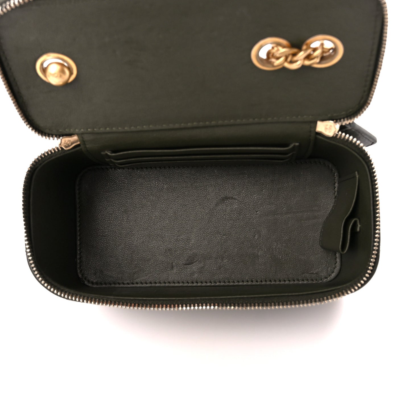 Lambskin Quilted Small Pillow Crush Vanity Case With Chain Green