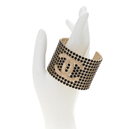 Chanel Large Strass Crystal CC Cuff Bracelet M Black Gold 2 of 5