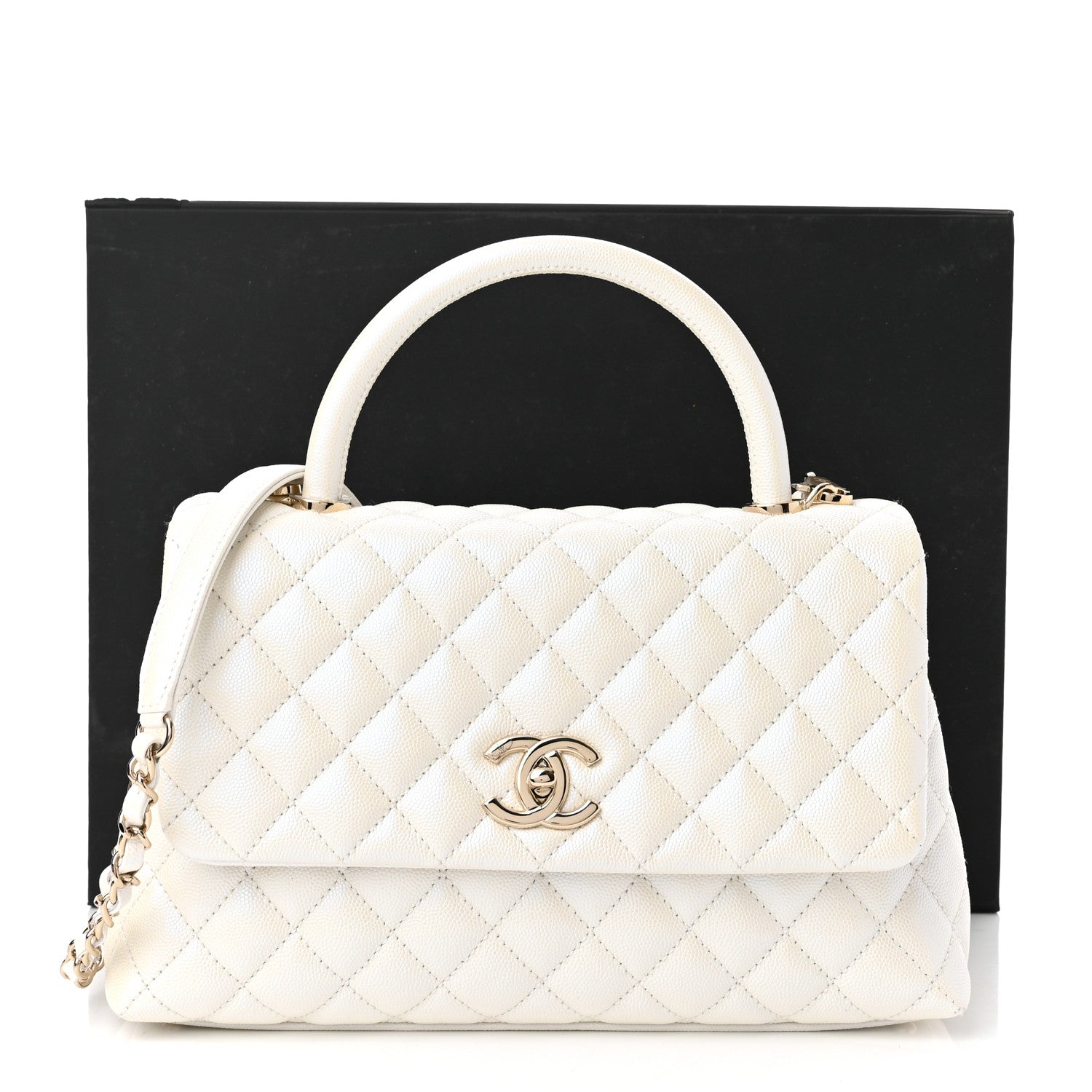 Chanel Iridescent Caviar Quilted Small Coco Handle Flap White 11 of 11