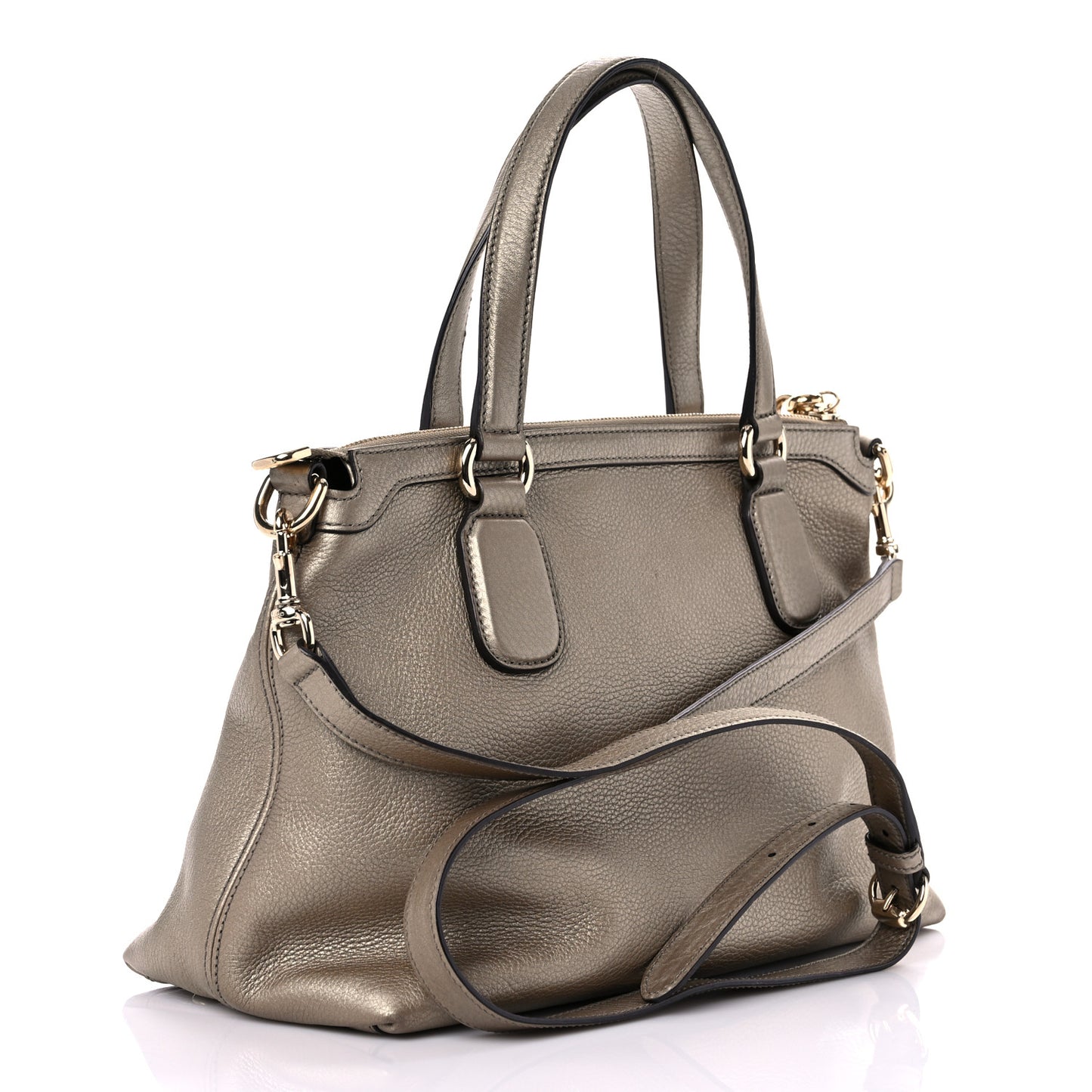 Metallic Cellarius Calfskin Small Soho Top Handle Satchel Golden Beige