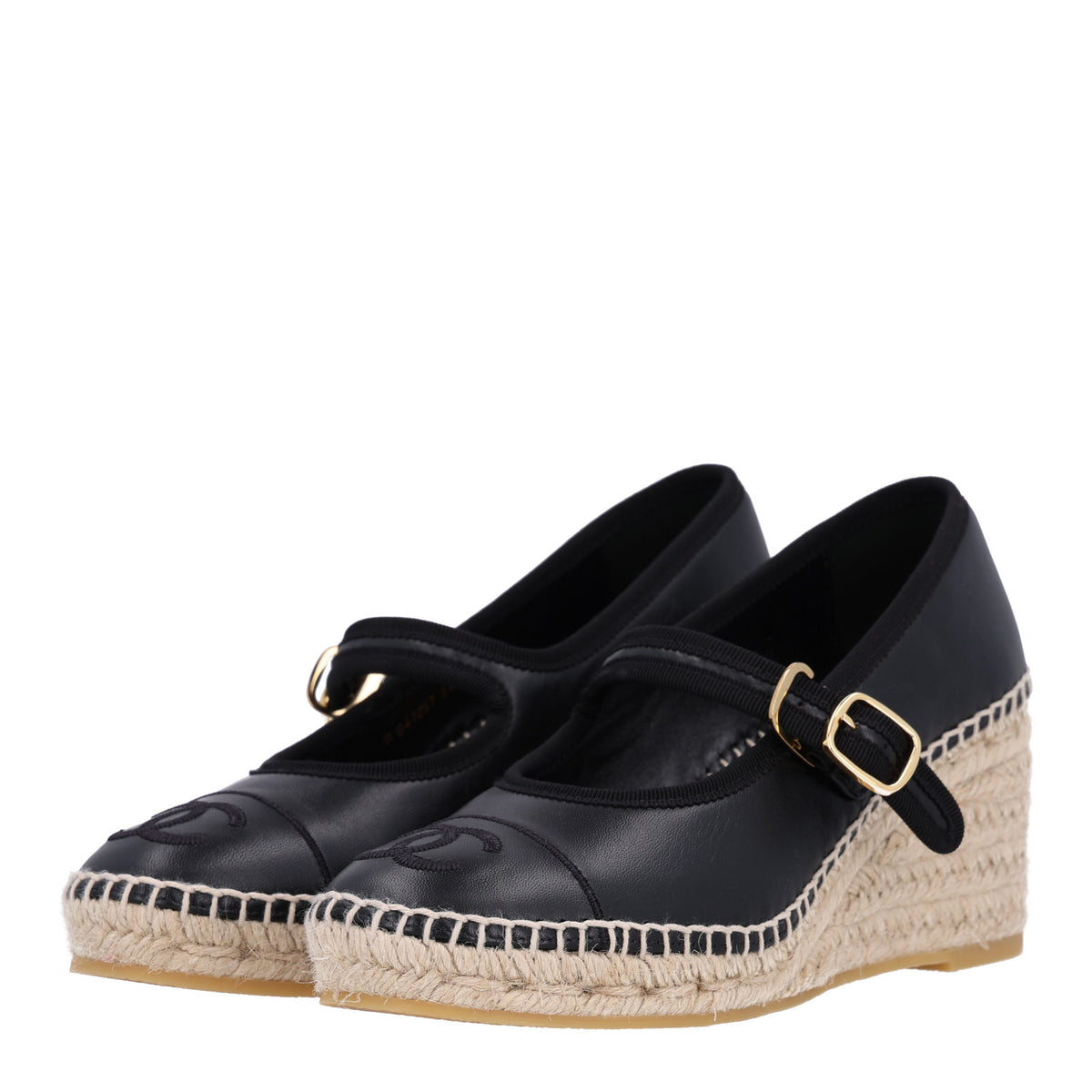 Lambskin Espadrille Mary Jane Wedges 37 Black