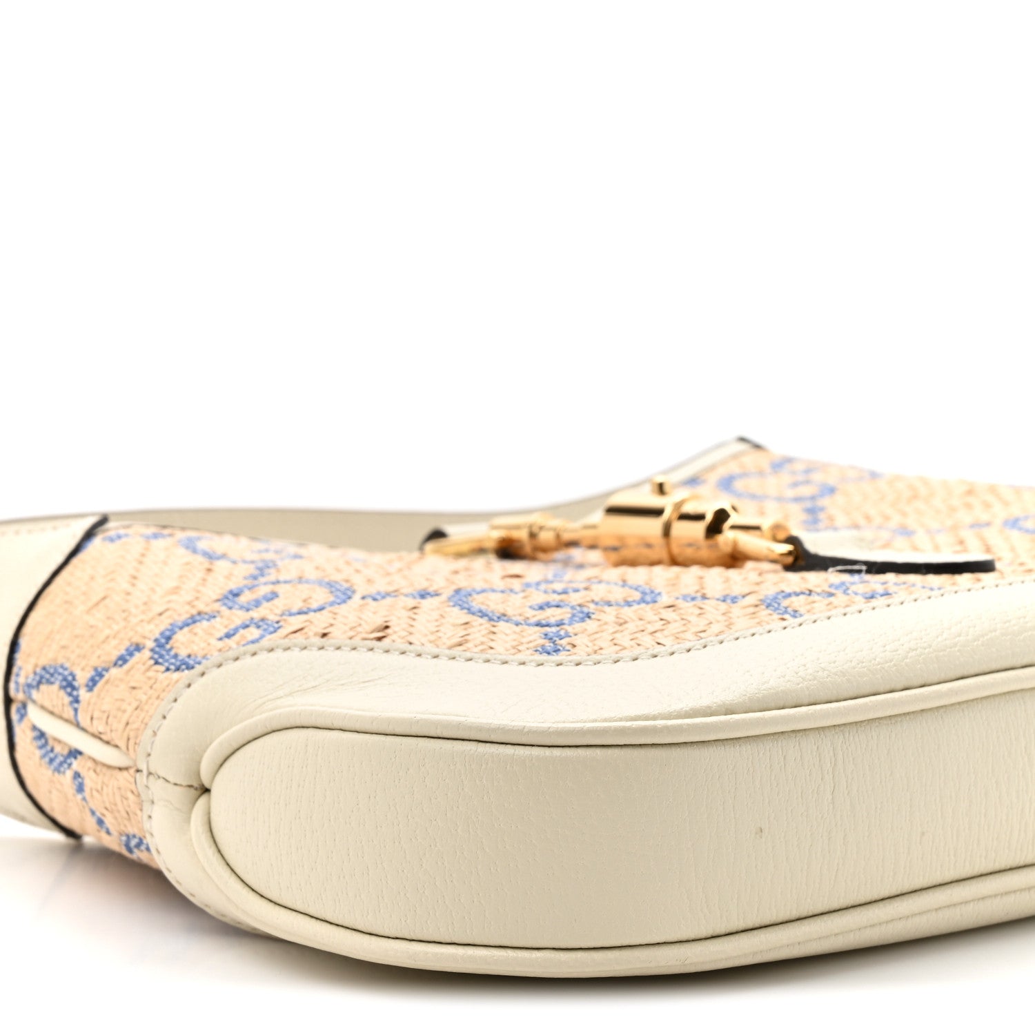 Gucci Raffia Textured Dollar Calfskin GG Monogram Small Jackie 1961 Hobo Mystic White Royale Natural 10 of 13