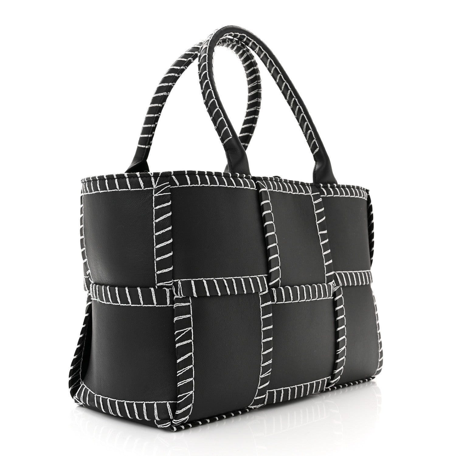 Bottega Veneta Nappa Maxi Intrecciato Overlock Stitched Small Arco Tote Black Silver 4 of 10