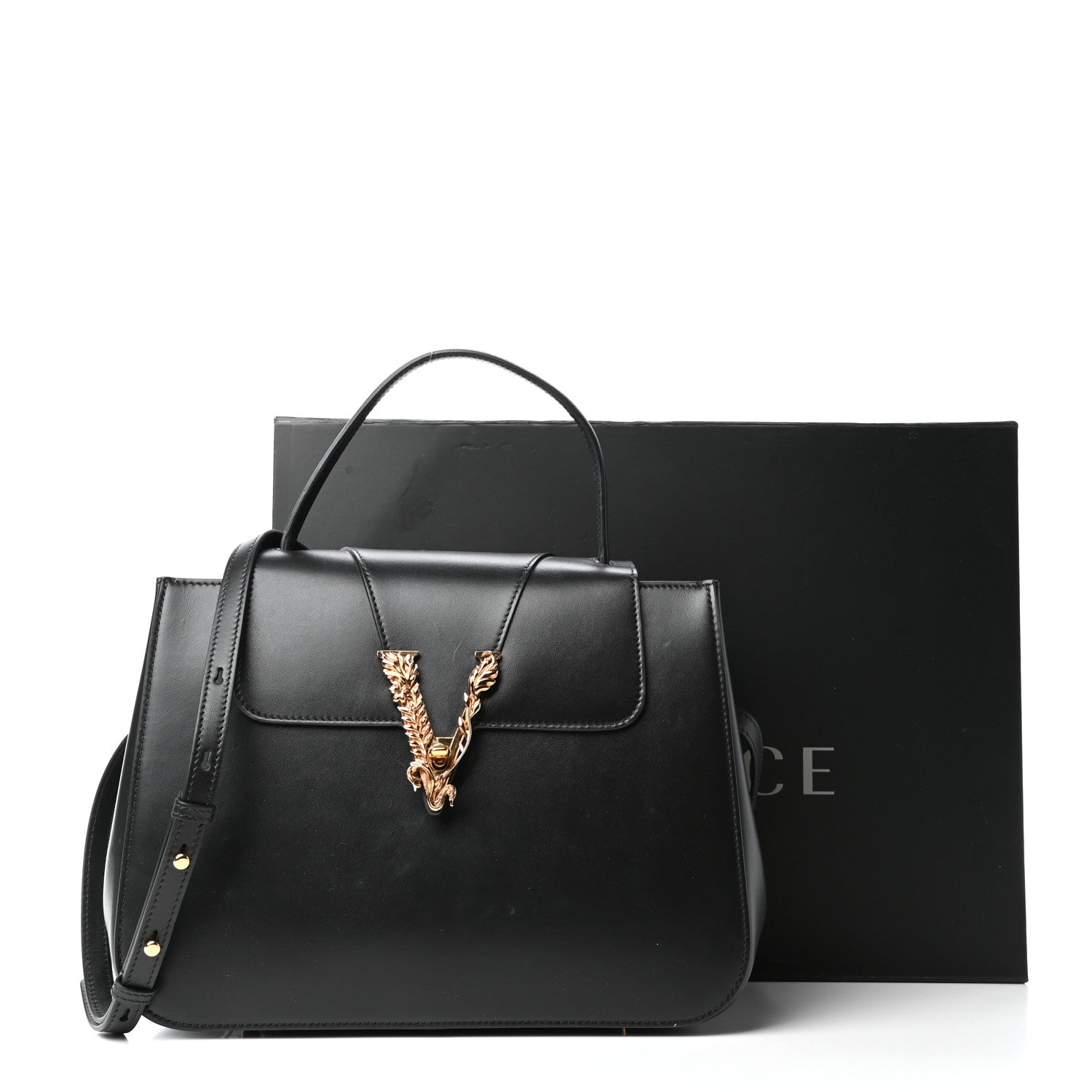 Versace Vitello Barocco Virtus Small Top Handle Shoulder Bag Black 11 of 11