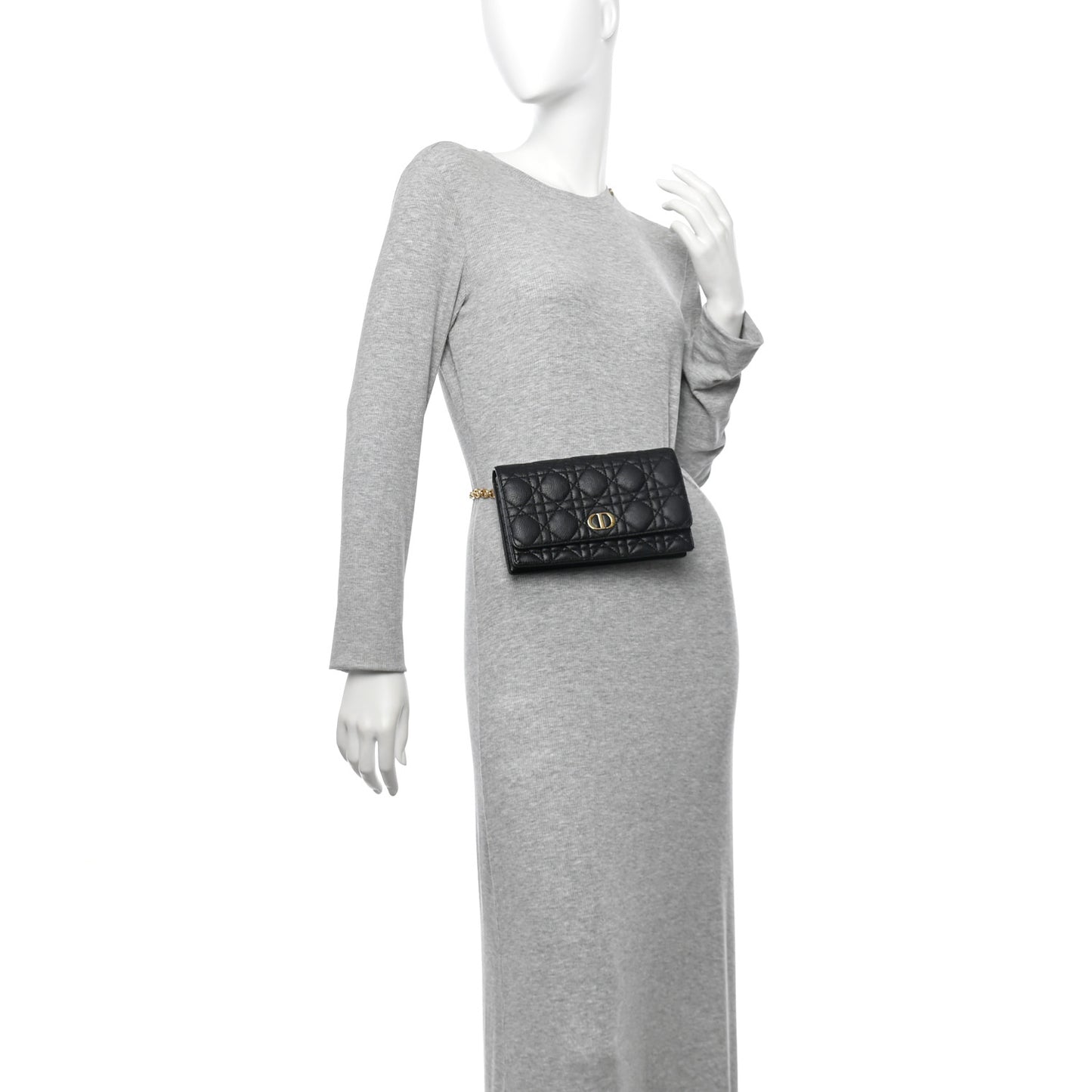 Supple Calfskin Cannage Caro Belt Pouch with Chain Black